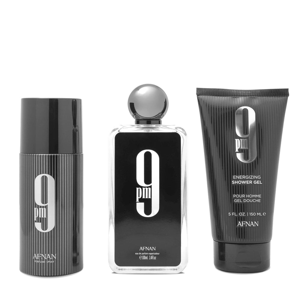 Afnan 9 PM Luxury Perfume Gift Set – Eau De Parfum (3.4 Oz), Deodorant (5.0 Oz), Shower Gel (5.0 Oz)