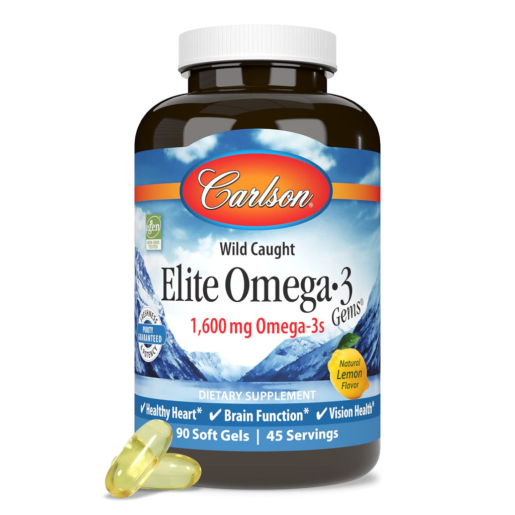 Carlson Elite Omega-3 Gems, 1600 mg, From Norway, Lemon, 90 Softgels