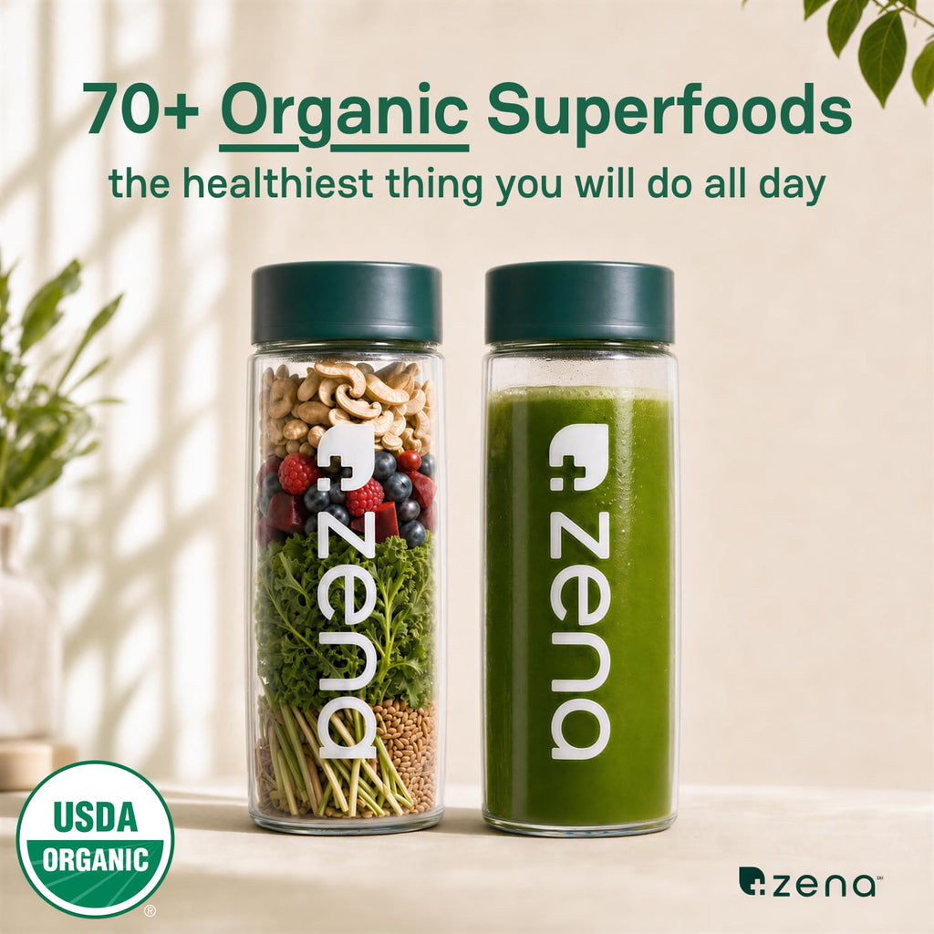 Zena Nutrition Organic Super Greens Powder Variety Pack, 70+ Superfoods, 0 Sugar, 3G Fiber, Spirulina, Chlorella, Antioxidants, Prebiotics/Probiotics, Digestive Enzymes, 21 Drink Mix Packets