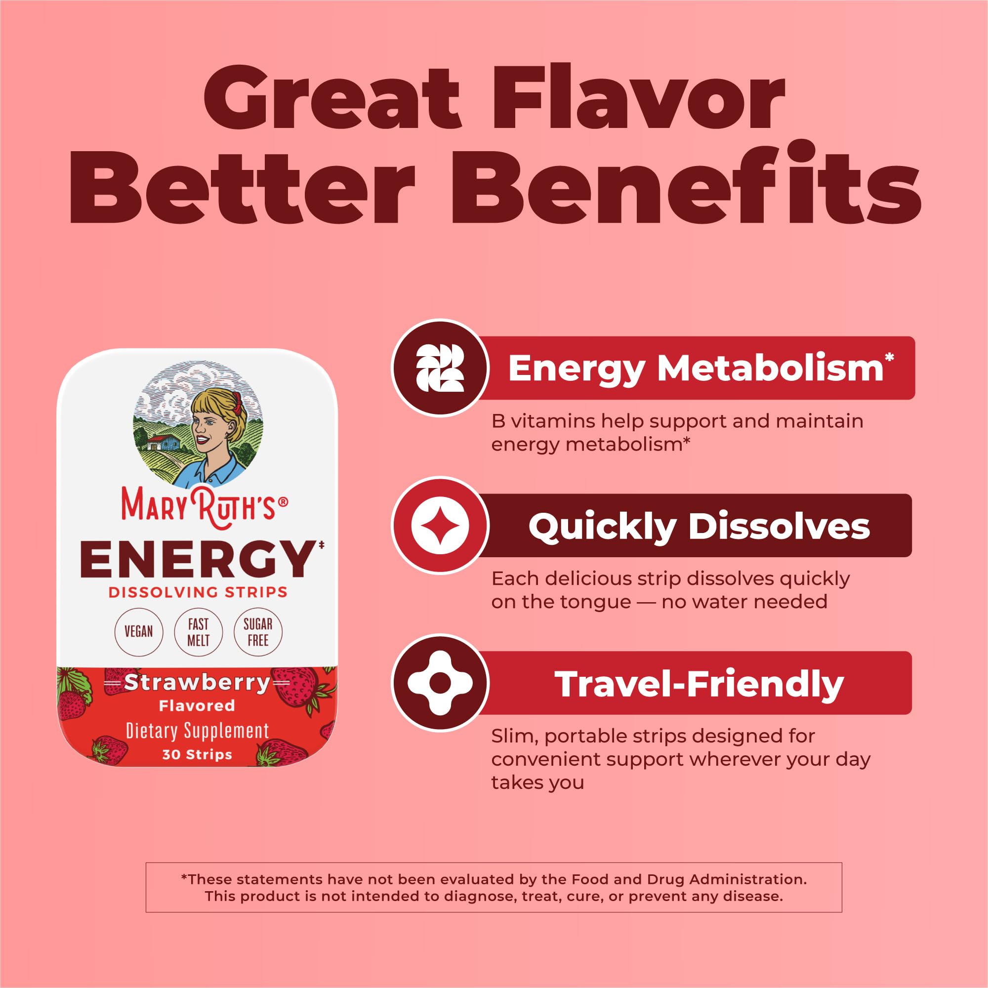MaryRuth's Energy Dissolving Strips, B Vitamin Complex, 30 Count, Vegan