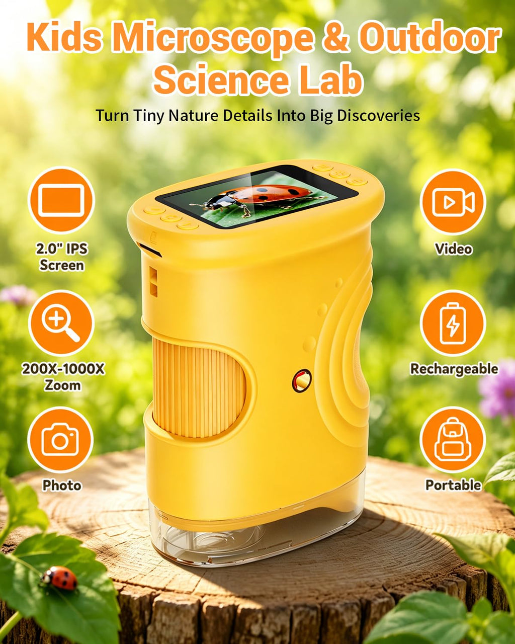 1000X Digital Handheld Microscope for Kids Portable Outdoor Toys & Gifts