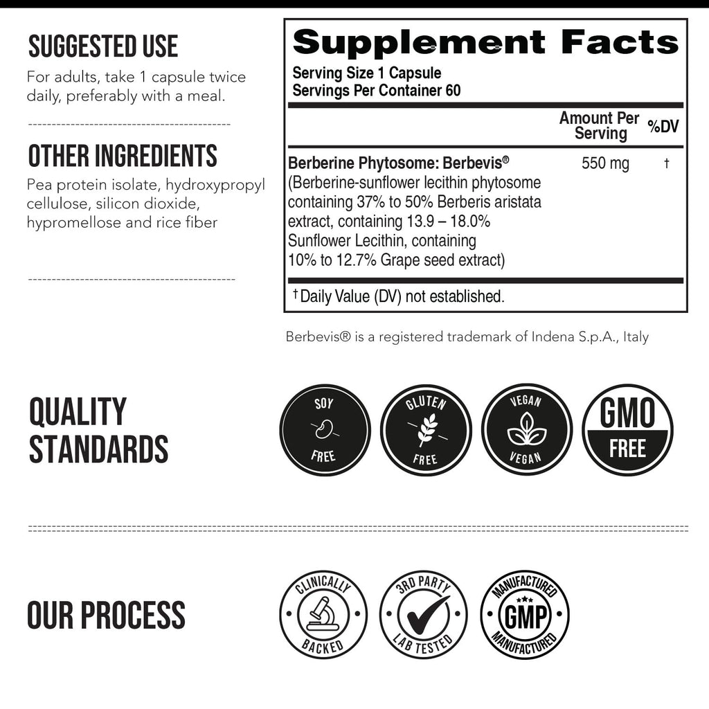 SoActive Berberine 550mg: 9.6X Higher Absorption, Clinically Studied, Optimized Phytosome | Supports Metabolism & AMPK Activation | Non-GMO, Soy-Free | Clinically Validated Dose | 60 Servings