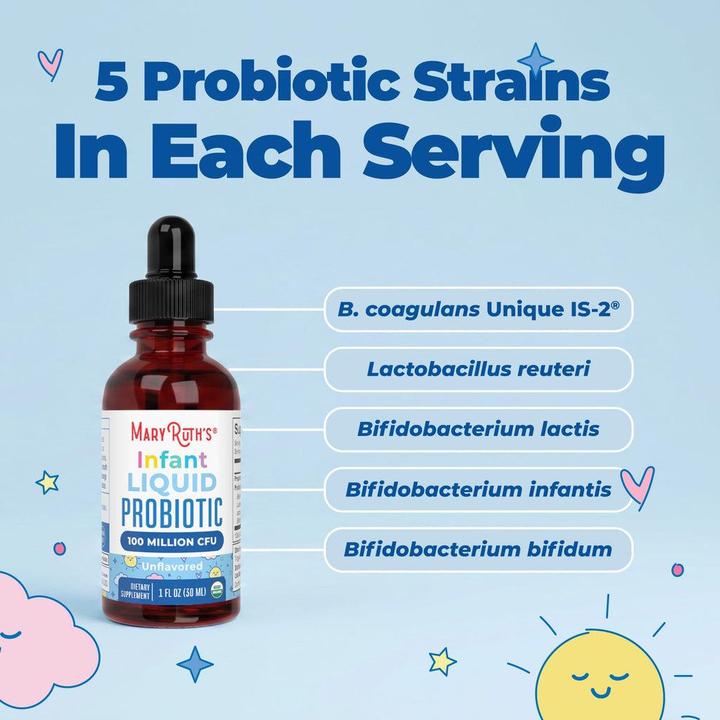 MARYRUTH'S Organic Infant Liquid Probiotic for Ages 6-12 Months, Vegan, 1oz