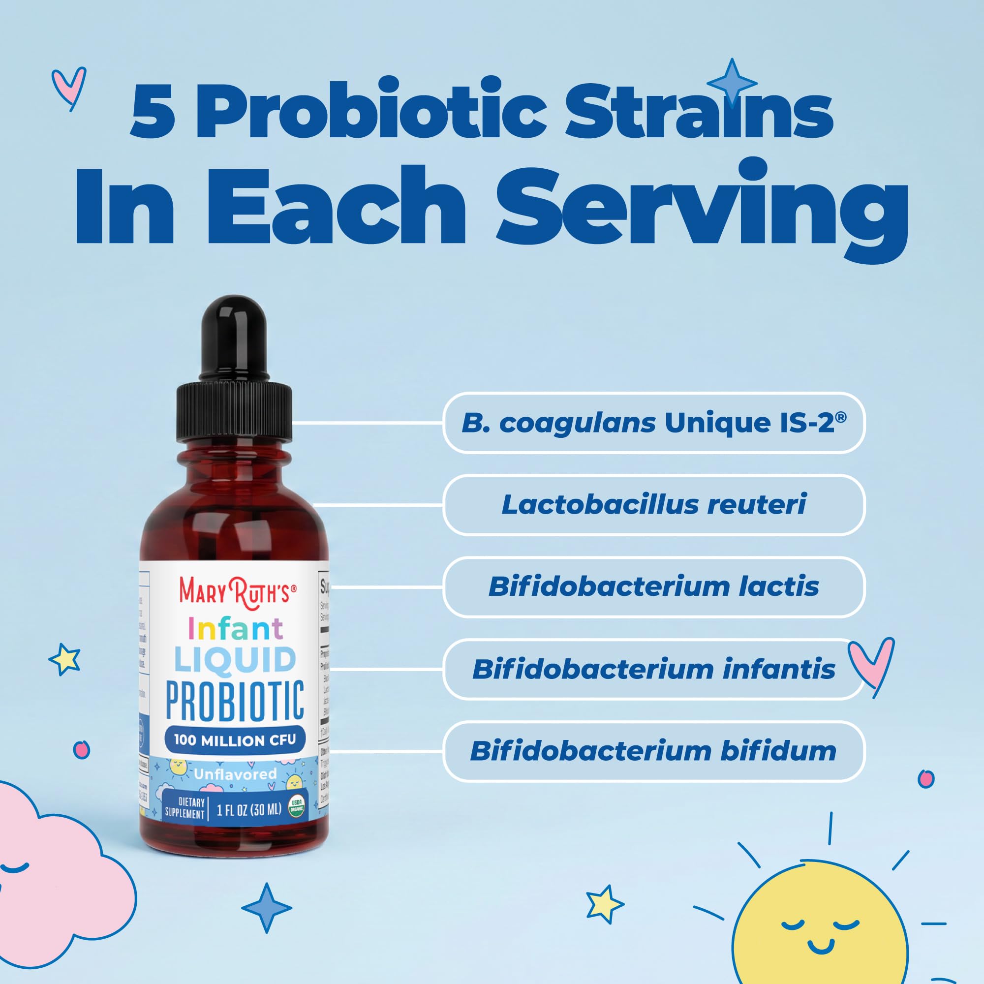 MARYRUTH'S Organic Infant Liquid Probiotic for Ages 6-12 Months, Vegan, 1oz