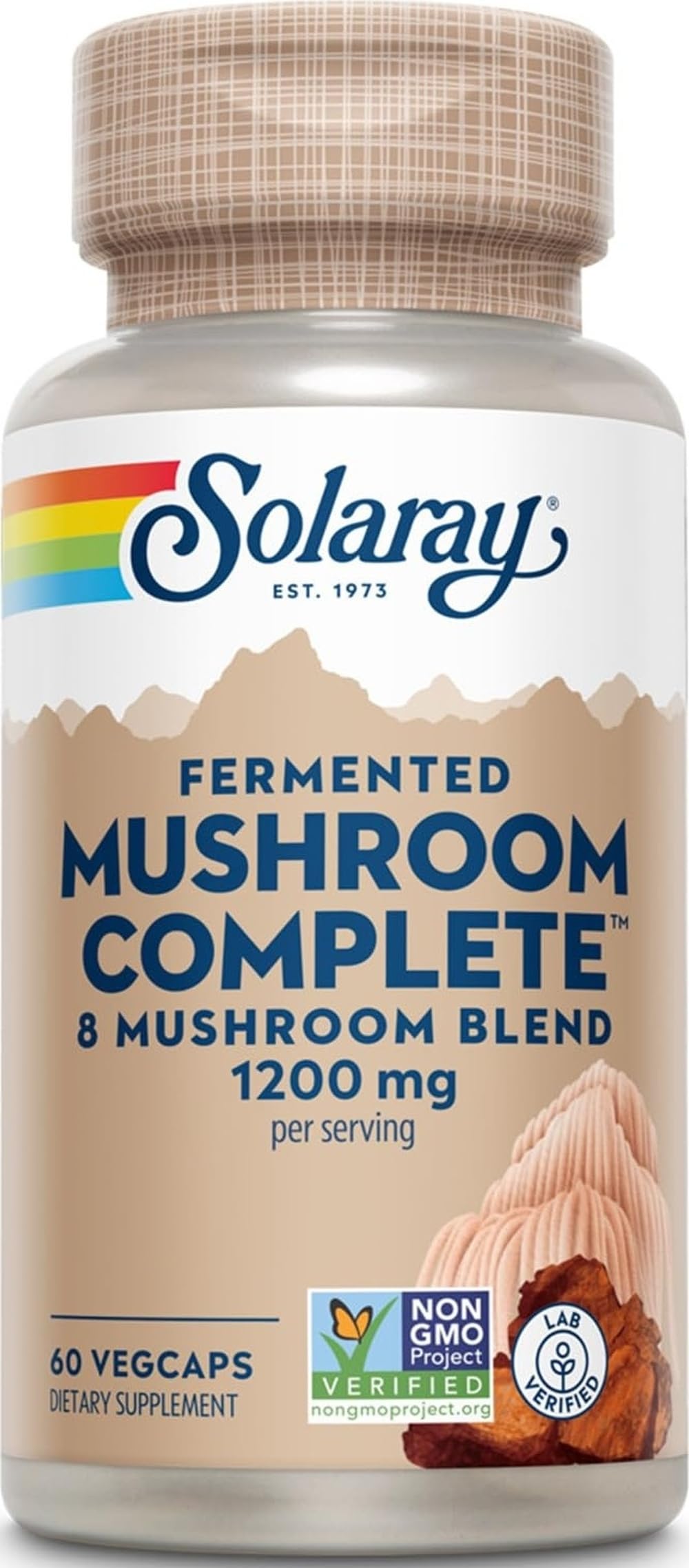 SOLARAY Fermented Mushroom Complete - Organic Chaga, Reishi, Shiitake, Cordyceps, Turkey Tail Mushroom and Lions Mane Supplement Capsules - 8 Mushroom Supplement - Non-GMO, 30 Servings, 60 VegCaps