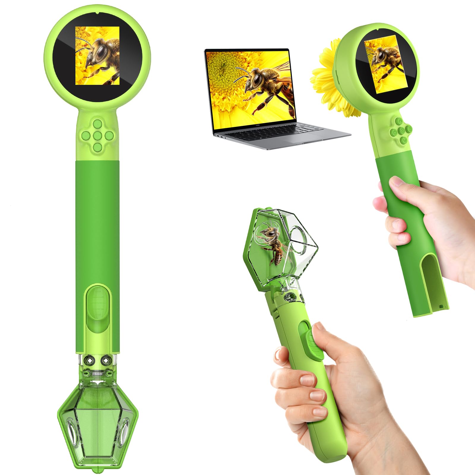 Microscope for Kids with Bug Catcher, 1080P HD Digital Handheld Portable Kids Microscope, 2 in 1 STEM Science Educational Learning Kit Christmas Birthday Gifts Toys for 3-15 Boys & Girls (Green)