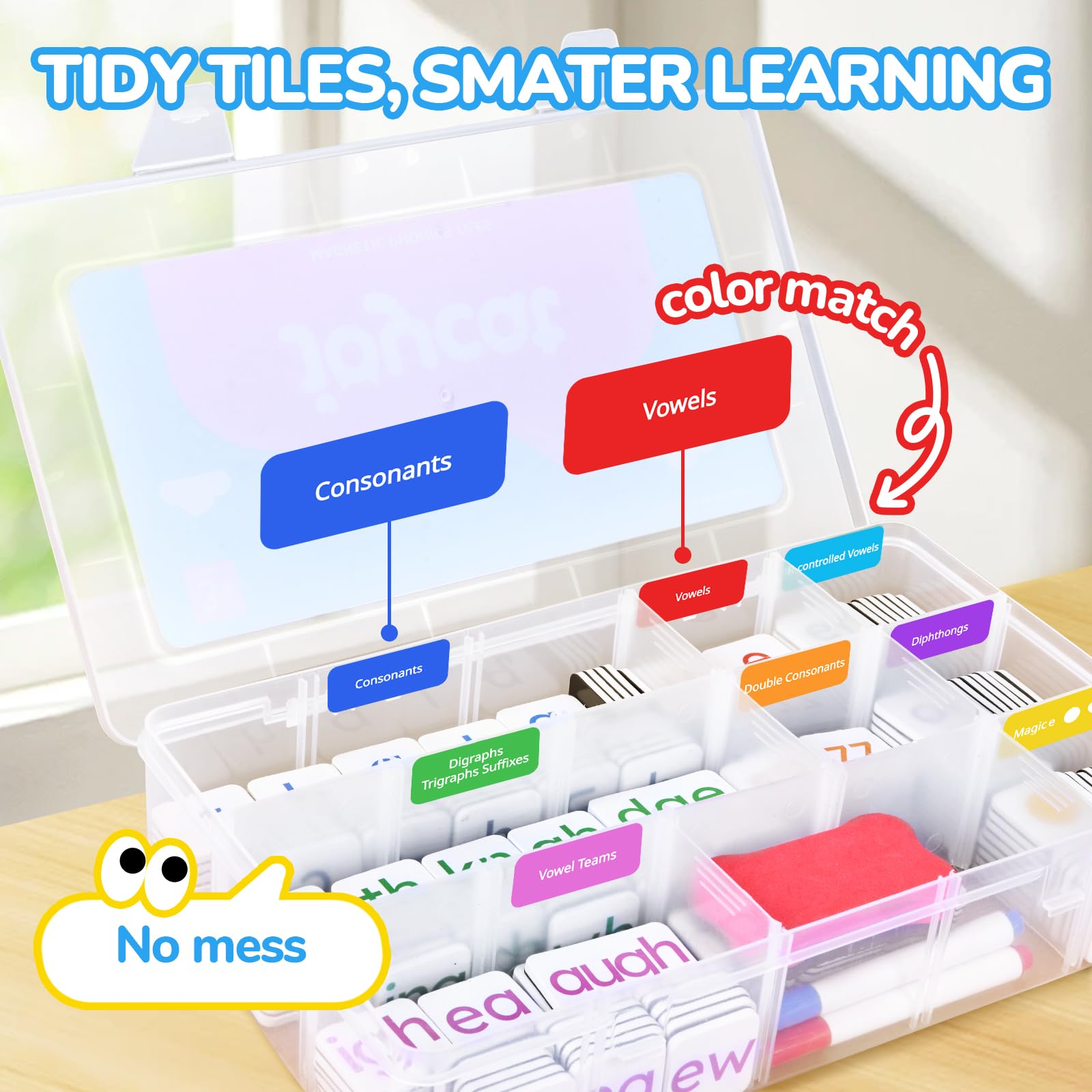 JoyCat 265 Phonics Magnetic Letter Tiles, ABC Word Building Kit with Folder