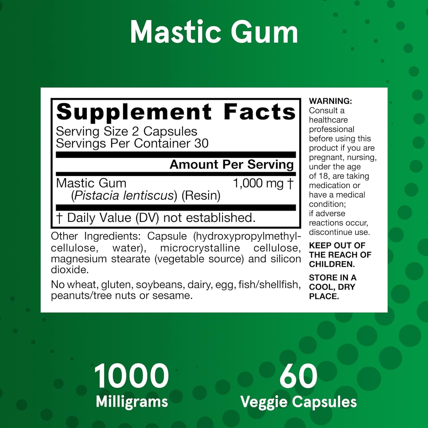 Jarrow Formulas Mastic Gum 1000 mg - 60 Veggie Caps - Mastic Gum Capsules Supporting Stomach and Duodenal Health - 30 Servings (Pack of 2)