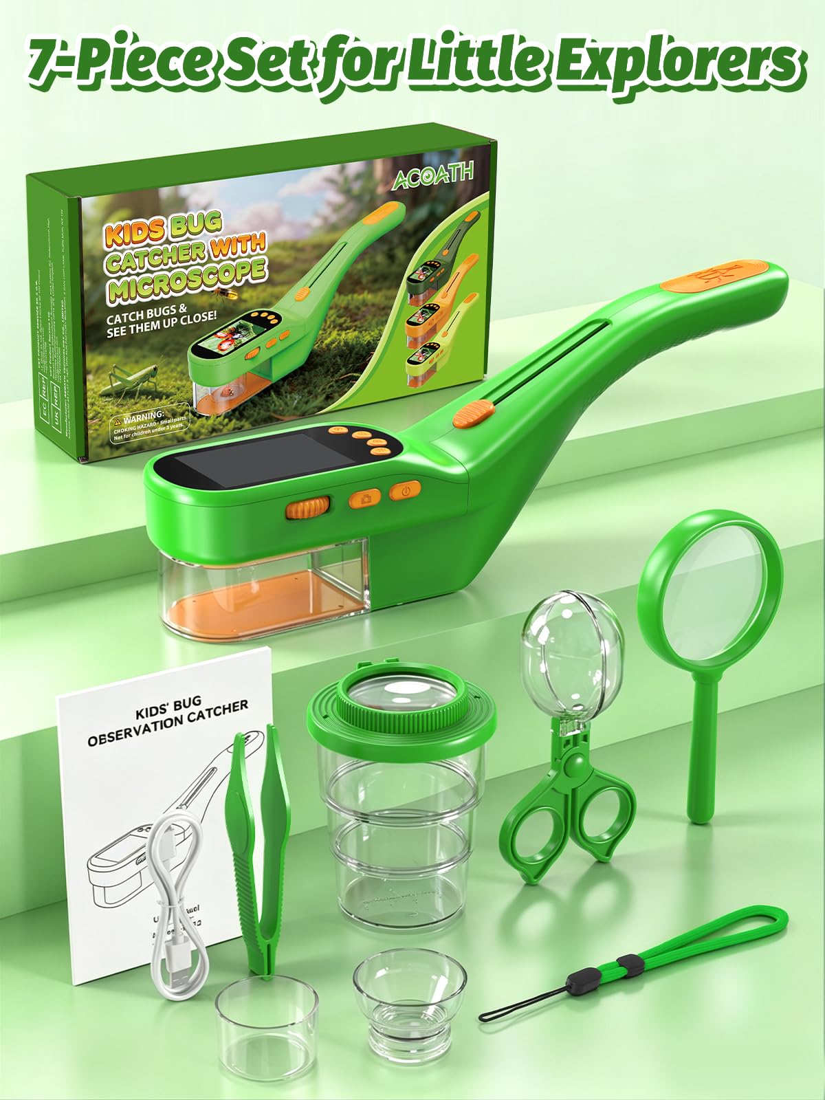 Acoath Bug Catcher, 2.4" IPS Screen Bug Catching Kit, Microscope for Kids