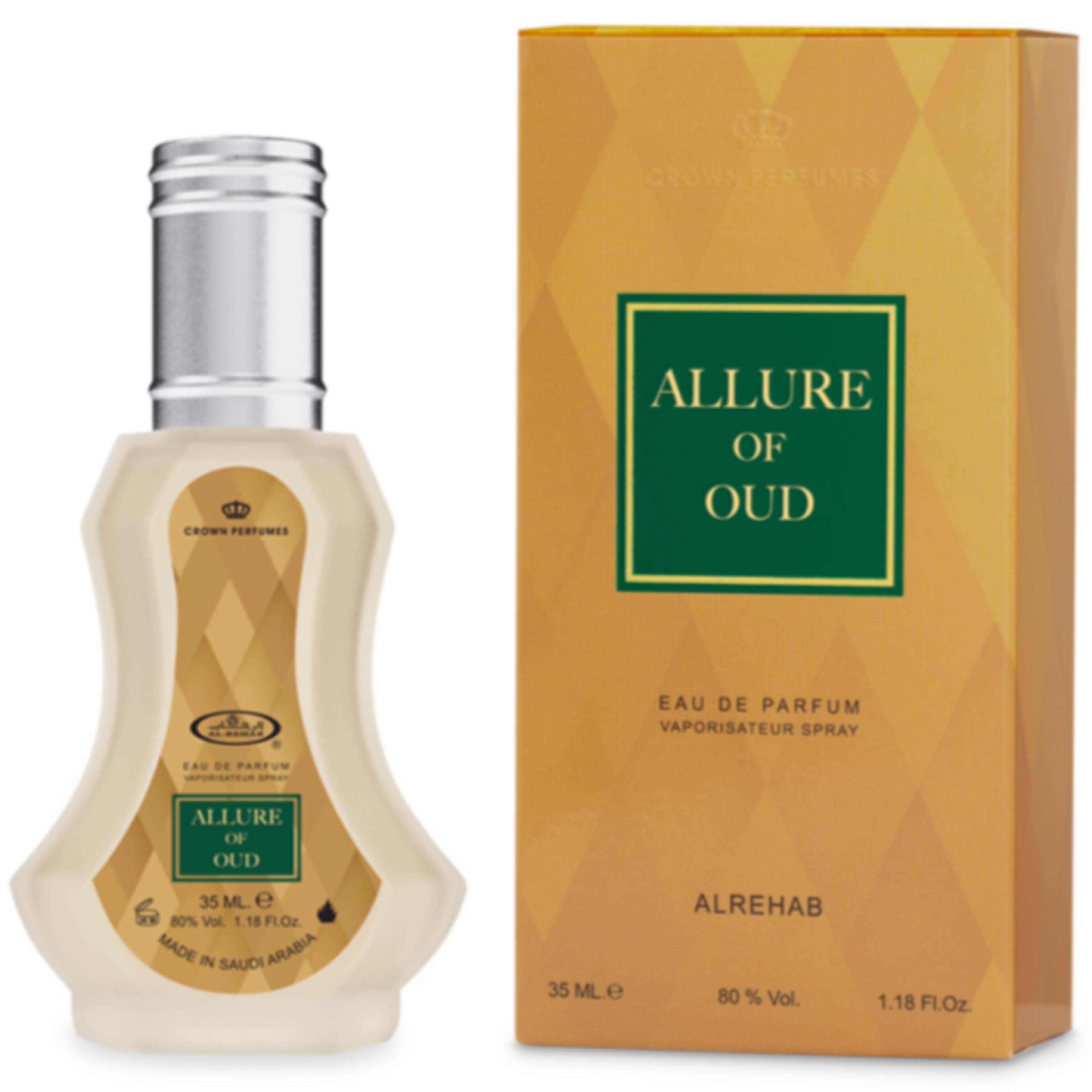 Al-Rehab Allure of Oud – Woody, Smoky, Amber – Eau de Parfum Spray Long-Lasting Fragrance for Unisex, 1.18 Ounce / 35ml