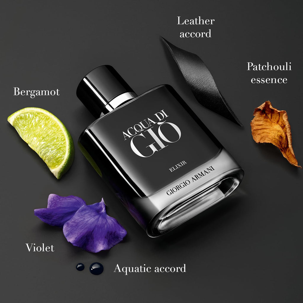 Armani Beauty – Acqua di Giò – Elixir – Cologne for Men - Woody & Earthy Fragrance - With Notes of Violet, Leather, and Marine Accords – 1.6 Fl Oz