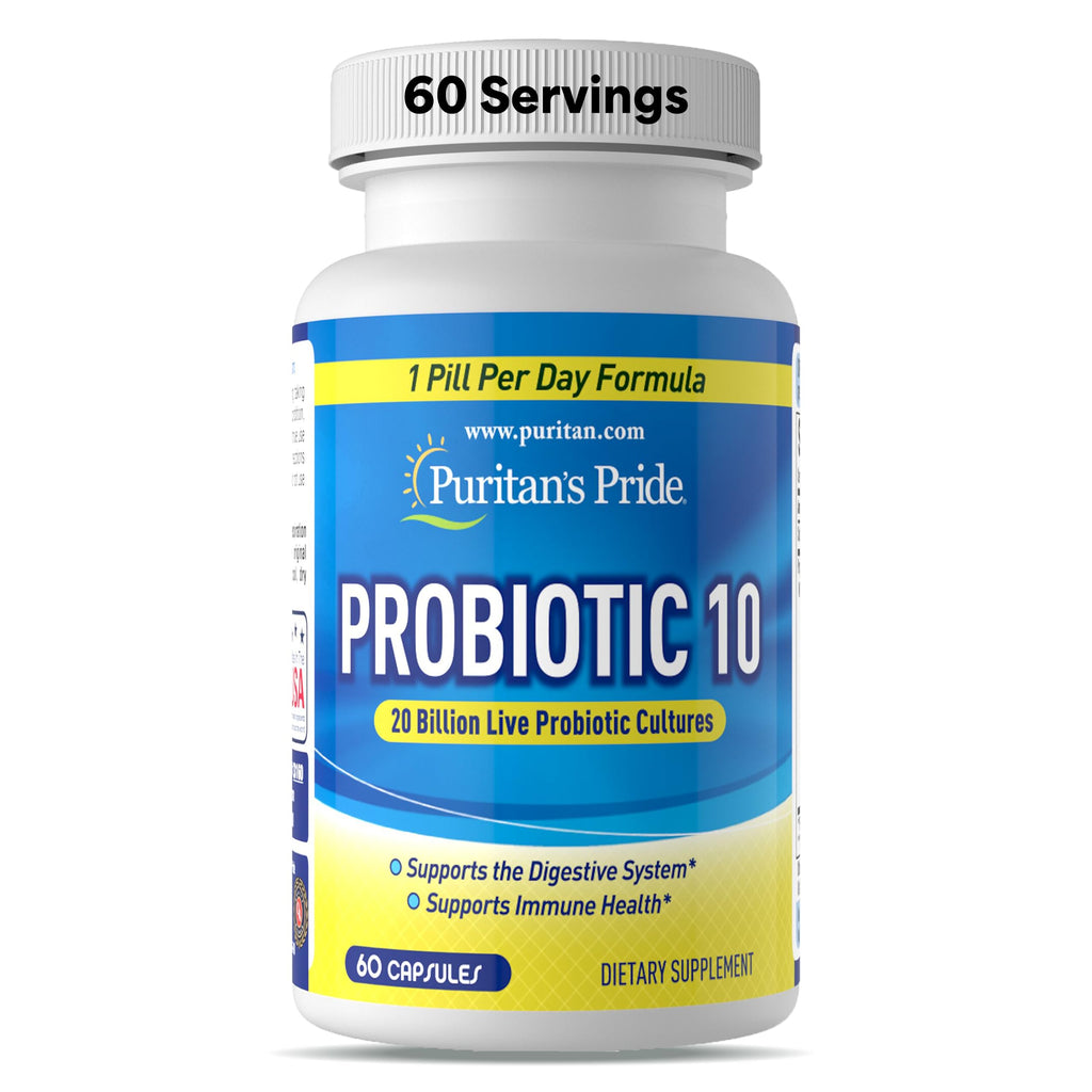 Puritan's Pride Probiotic 10 with Vitamin D to Help Support Immune System Health*, 60 Count, White