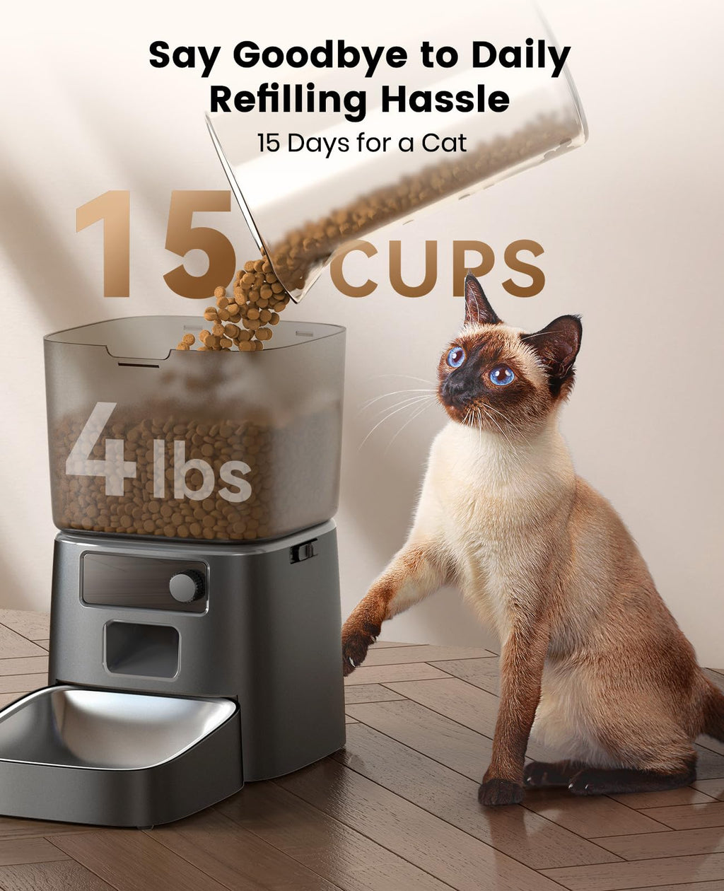 oneisall 2.4 GHz Wi-Fi Automatic Cat Feeder, 3.5L/15 Cups