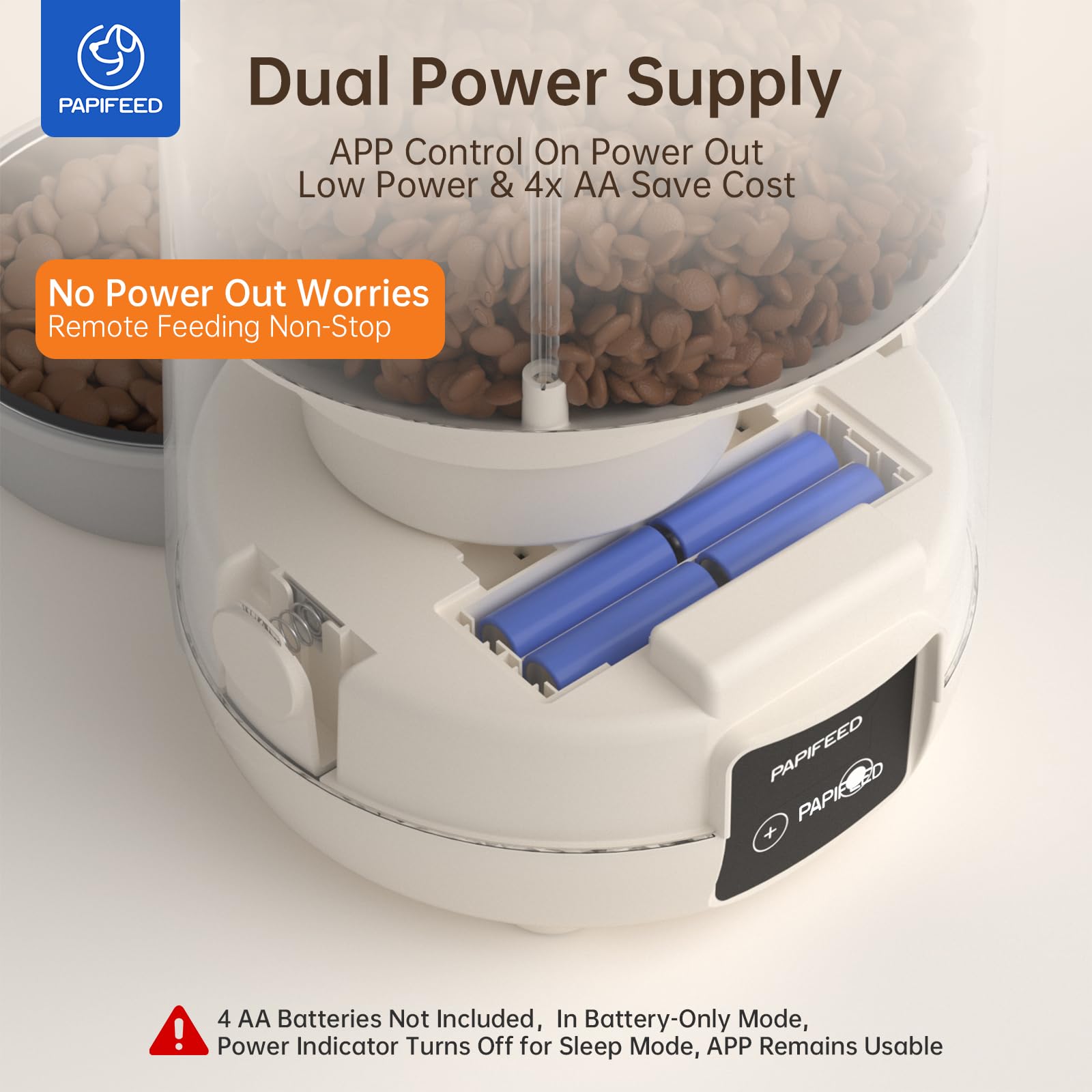PAPIFEED Automatic Cat Feeder with App, WiFi Auto Cat Feeder, 3L Slow-Feed Cat Food Dispenser for Dry Food, Dual Power Supply Timed Pet Feeder for Cat, 10 Meals/Day, 6 Portions/Meal, Grey