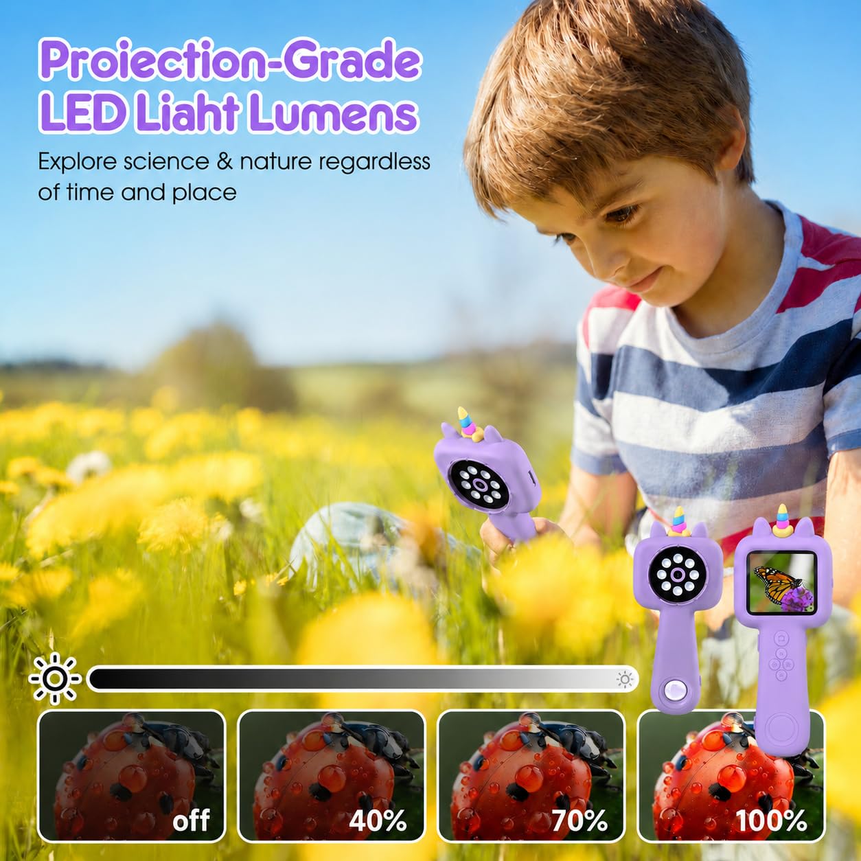 Vivid Glass 2.4" Screen Kids Microscope, 4K Handheld Digital Microscope