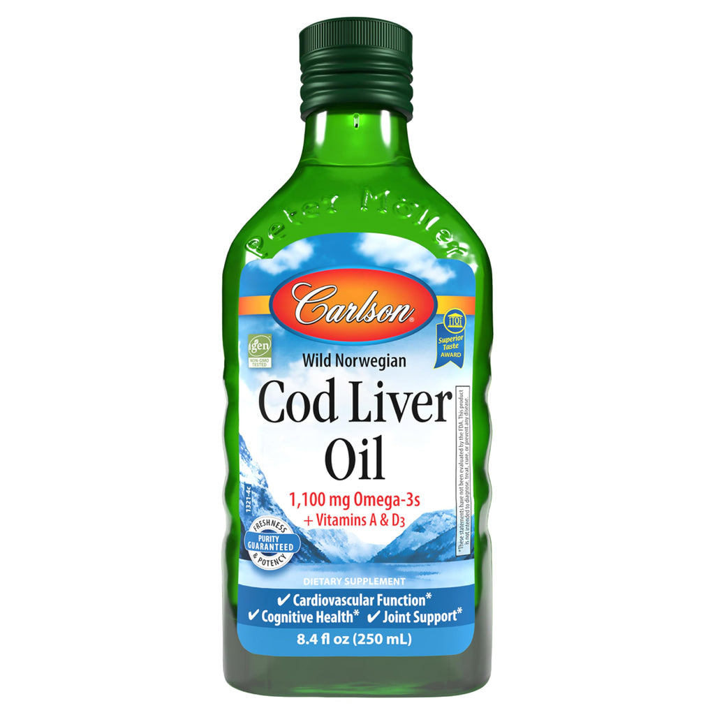 Carlson Cod Liver Oil, 1100 mg, Omega-3s, Unflavored, 250 mL (8.4 Fl Oz)