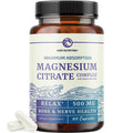 Magnesium Citrate Complex 500 MG for Constipation, Digestion, Calm & Relaxation Support | High Absorption Magnesium Supplement | Citrato de Magnesio | Non-GMO Soy-Free | 60 Mag Citrate Capsules