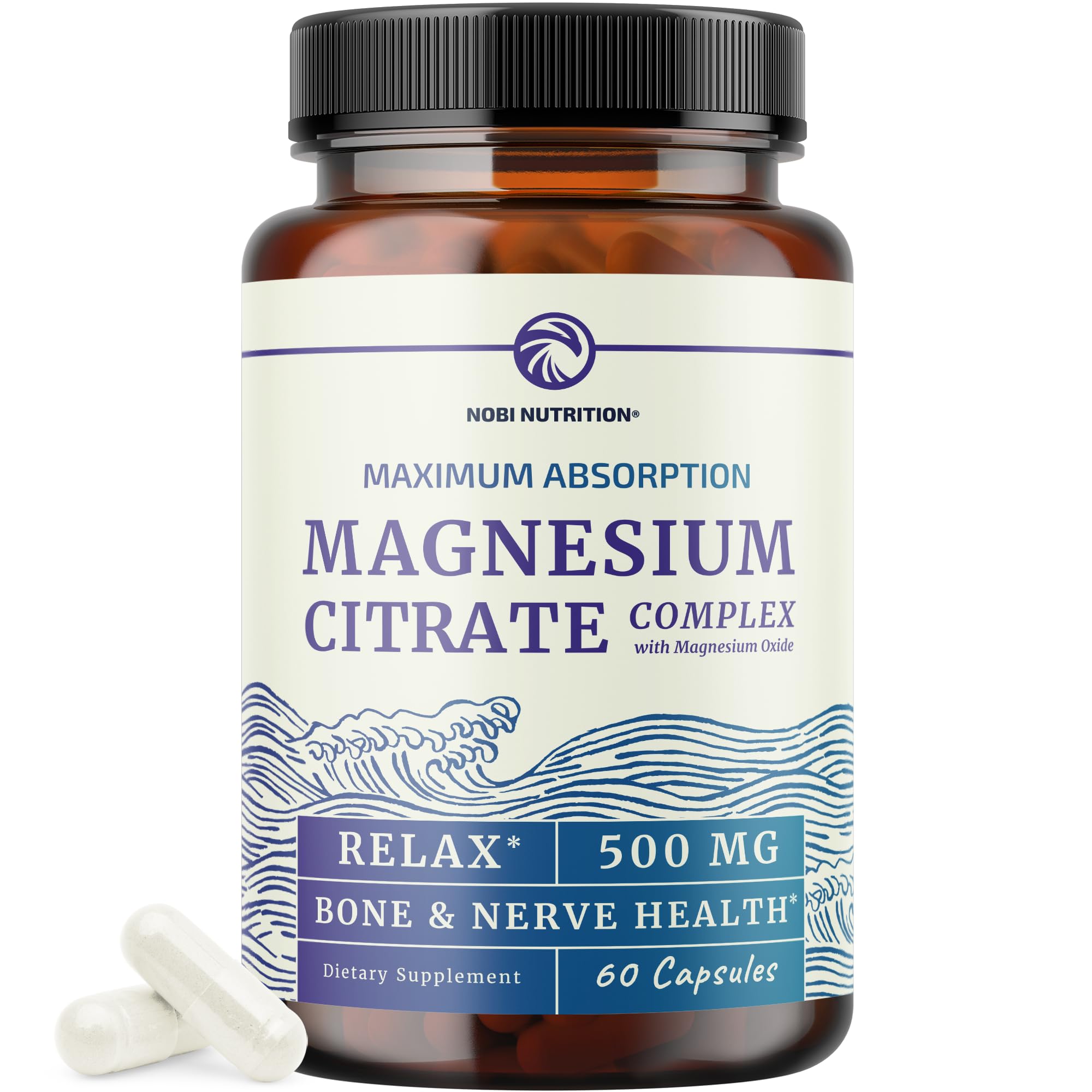 Magnesium Citrate Complex 500 MG for Constipation, Digestion, Calm & Relaxation Support | High Absorption Magnesium Supplement | Citrato de Magnesio | Non-GMO Soy-Free | 60 Mag Citrate Capsules