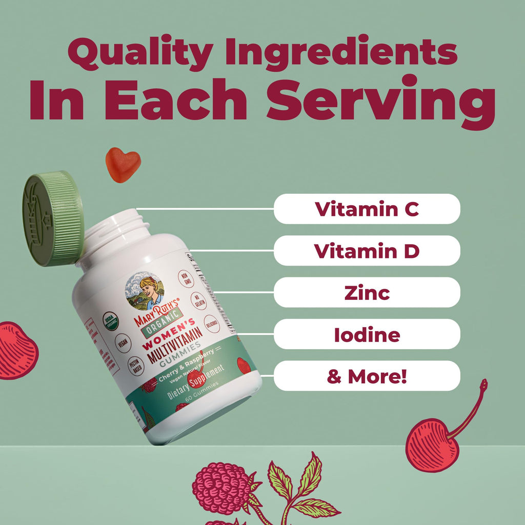 MARYRUTH'S Organic Multivitamin Gummies for Women, Hair & Skin Health, 60ct