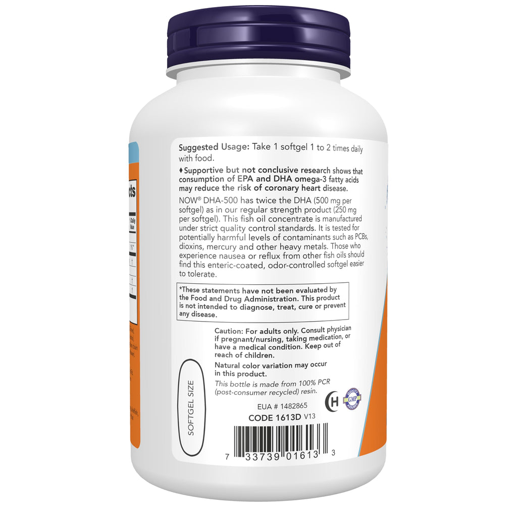 NOW Foods Supplements, DHA-500 with 250 EPA, Molecularly Distilled, 180 Softgels