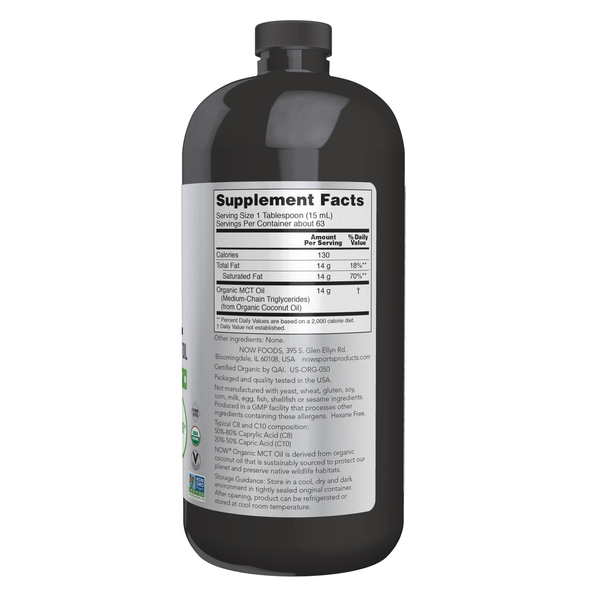 NOW Sports, Organic MCT Oil 14 g, Plastic Bottle, 32 fl. oz