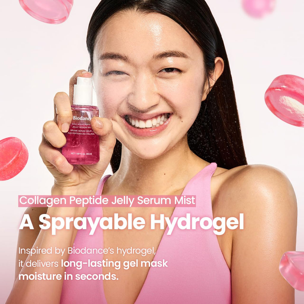 BIODANCE 24/7 Collagen Glow Set: Collagen Peptide Jelly Serum Mist (1.69 fl.oz) & Bio-Collagen Real Deep Mask (4 Sheets), Sprayable Hydrogel & Overnight Hydrating Face Mask for Firming & Plumping