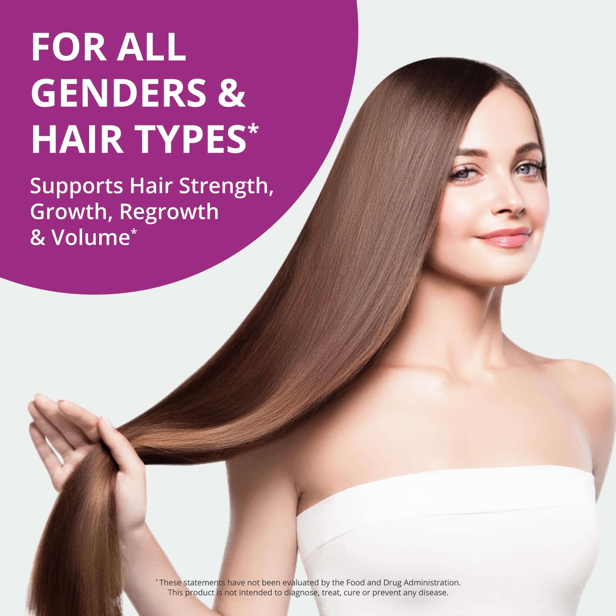 NuBest Hair Xtra Hair Growth Vitamins for Women & Men, Biotin 3000 mcg Hair Supplement with MSM, Zinc, B Vitamins, Horsetail & Hyaluronic Acid, Hair Skin and Nails Support, 60 Capsules