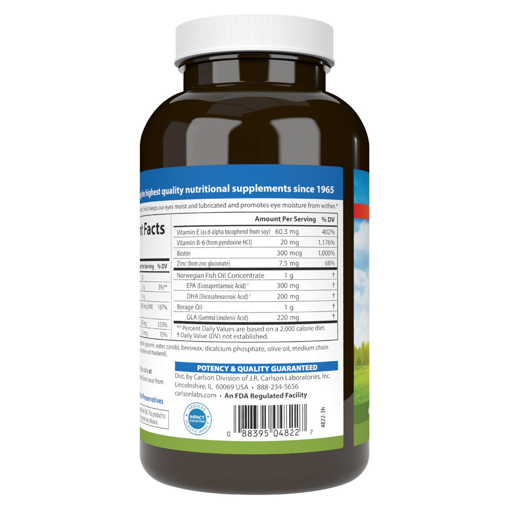 Carlson Moistur-Eyes, Specialty Eye Formula, with Omega-3s, 180 Softgels