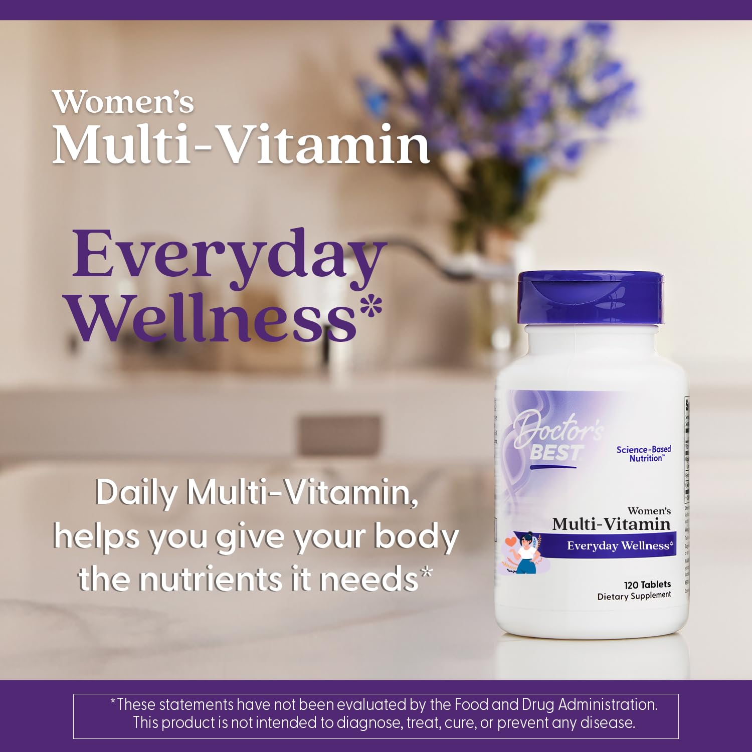 Doctor's Best Women's Multi-Vitamin, Everyday Wellness, Supports Immunity, Non-GMO, Gluten Free, 120 Tablets