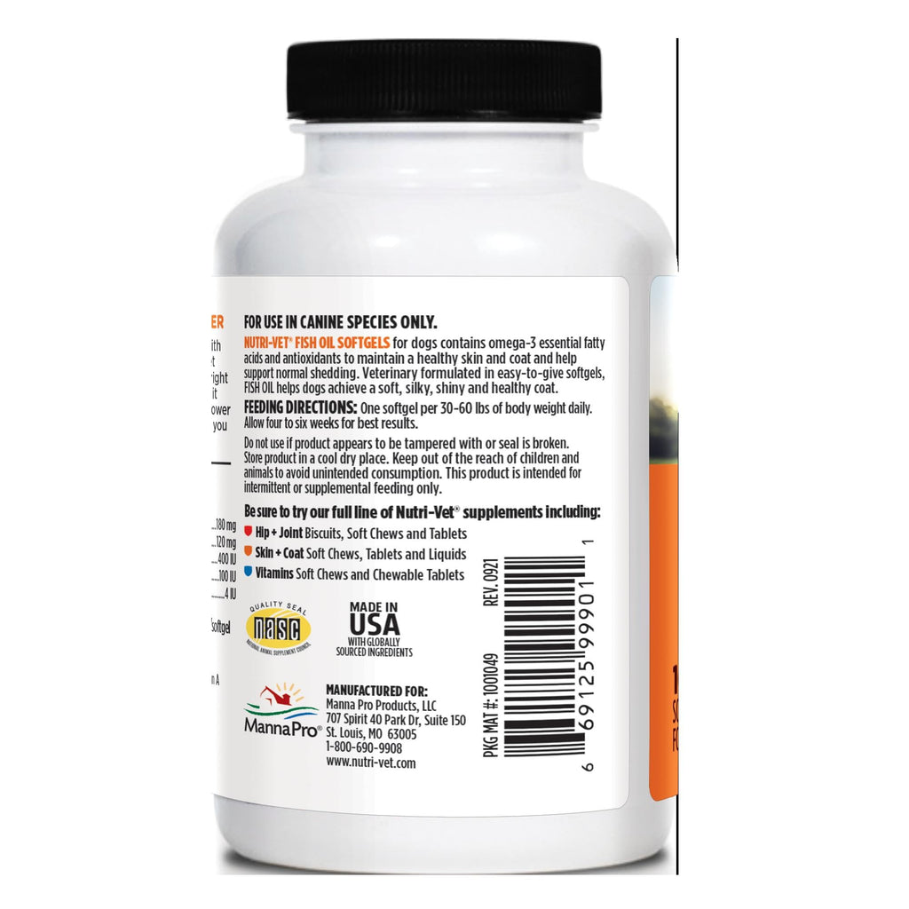Nutri-Vet Fish Oil for Dogs, Omega 3 Skin Support, EPA & DHA, 100 Count