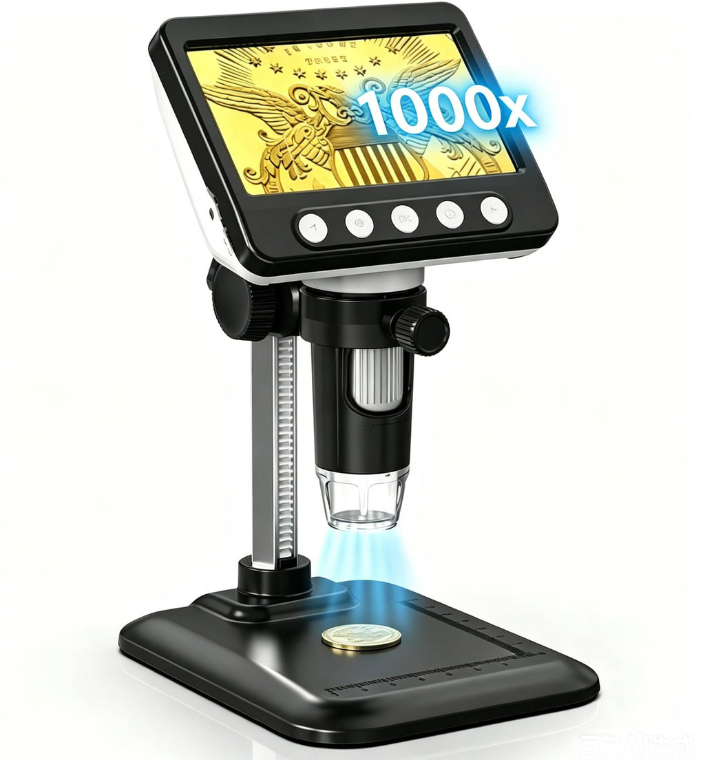 WKR Coin Microscope, 4.3" LCD USB Digital 1000X 1080P Coin Magnifier