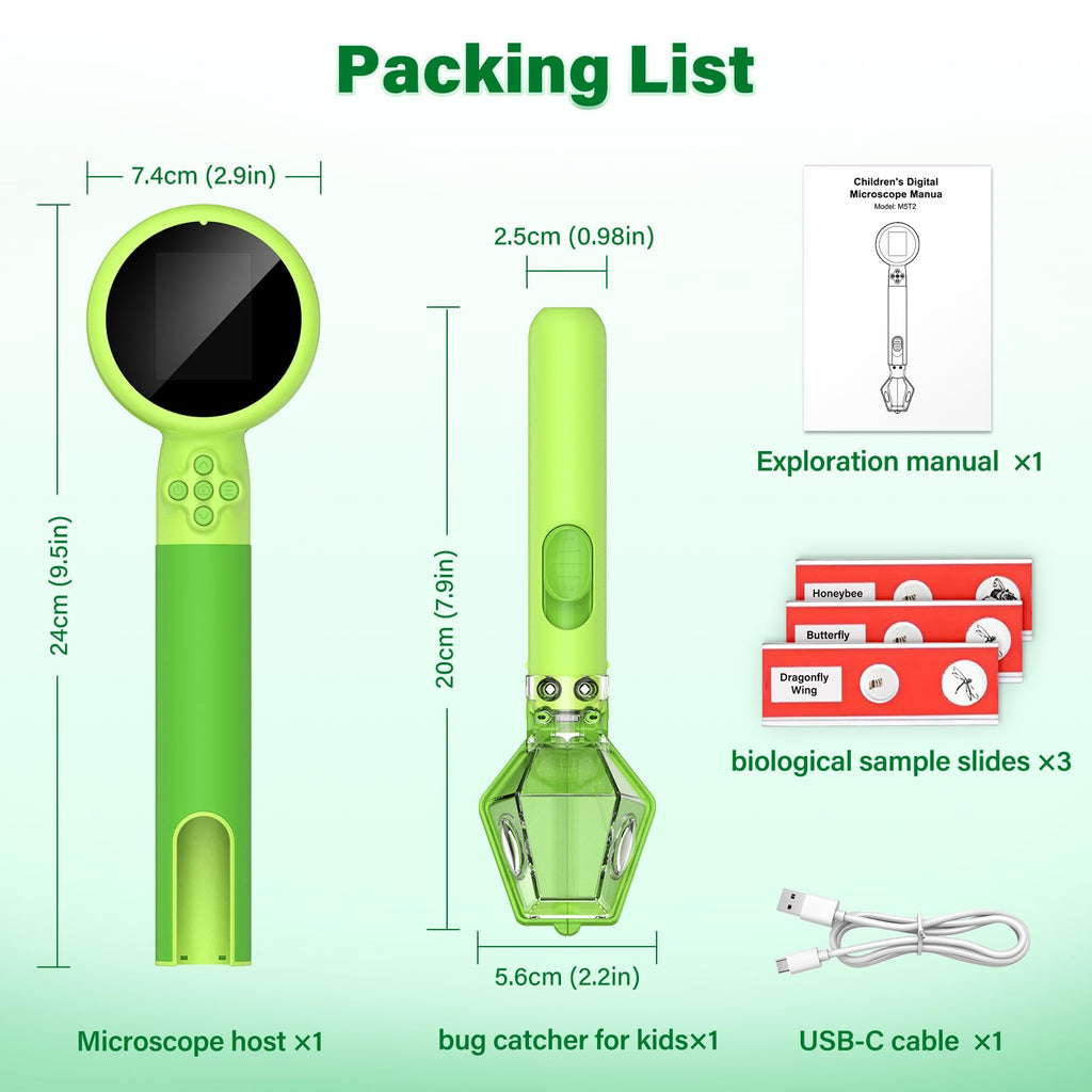 Microscope for Kids with Bug Catcher, 1080P HD Digital Handheld Portable Kids Microscope, 2 in 1 STEM Science Educational Learning Kit Christmas Birthday Gifts Toys for 3-15 Boys & Girls (Green)