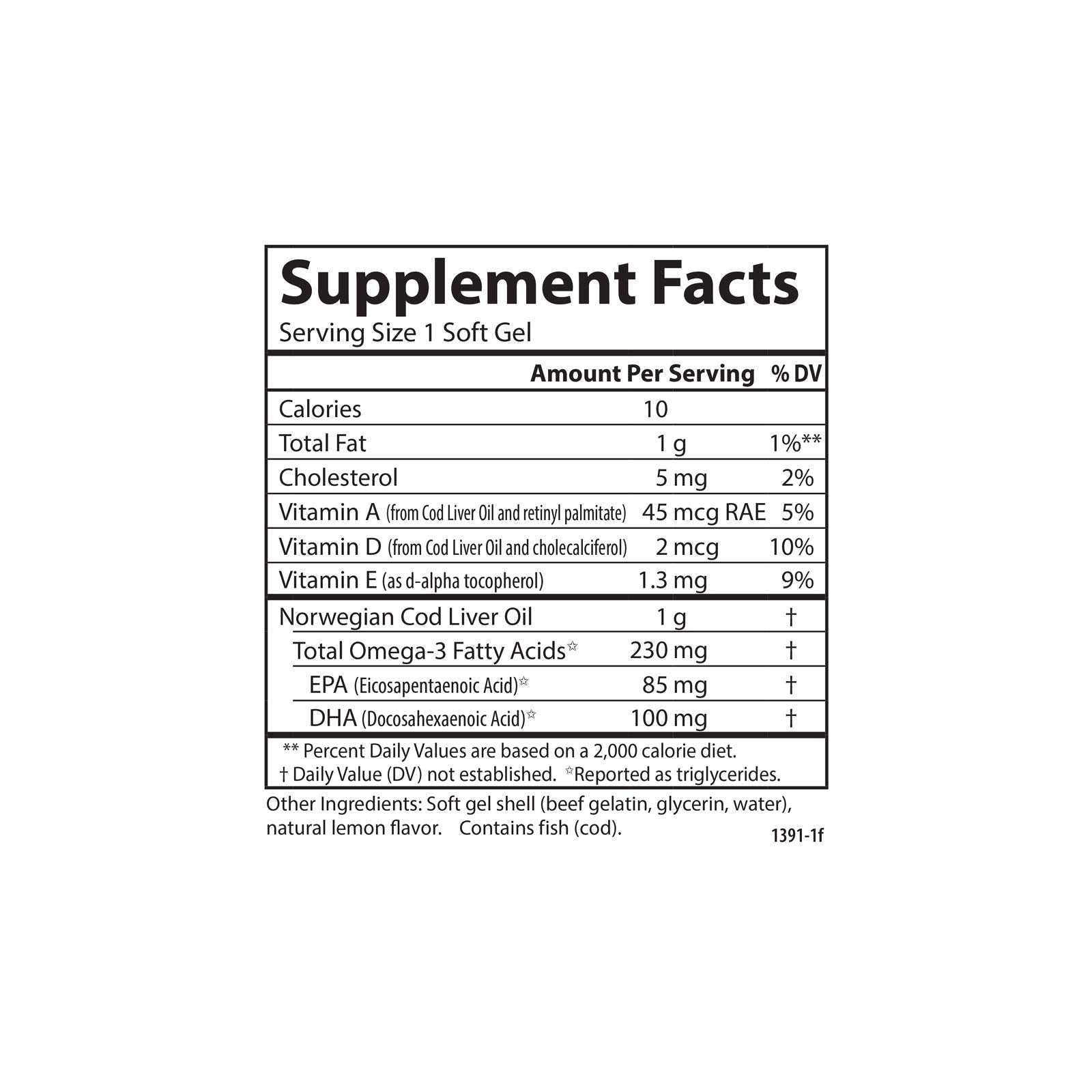 Carlson Cod Liver Oil Gems, Low Vitamin A, 230 mg Omega-3s, 150 Softgels