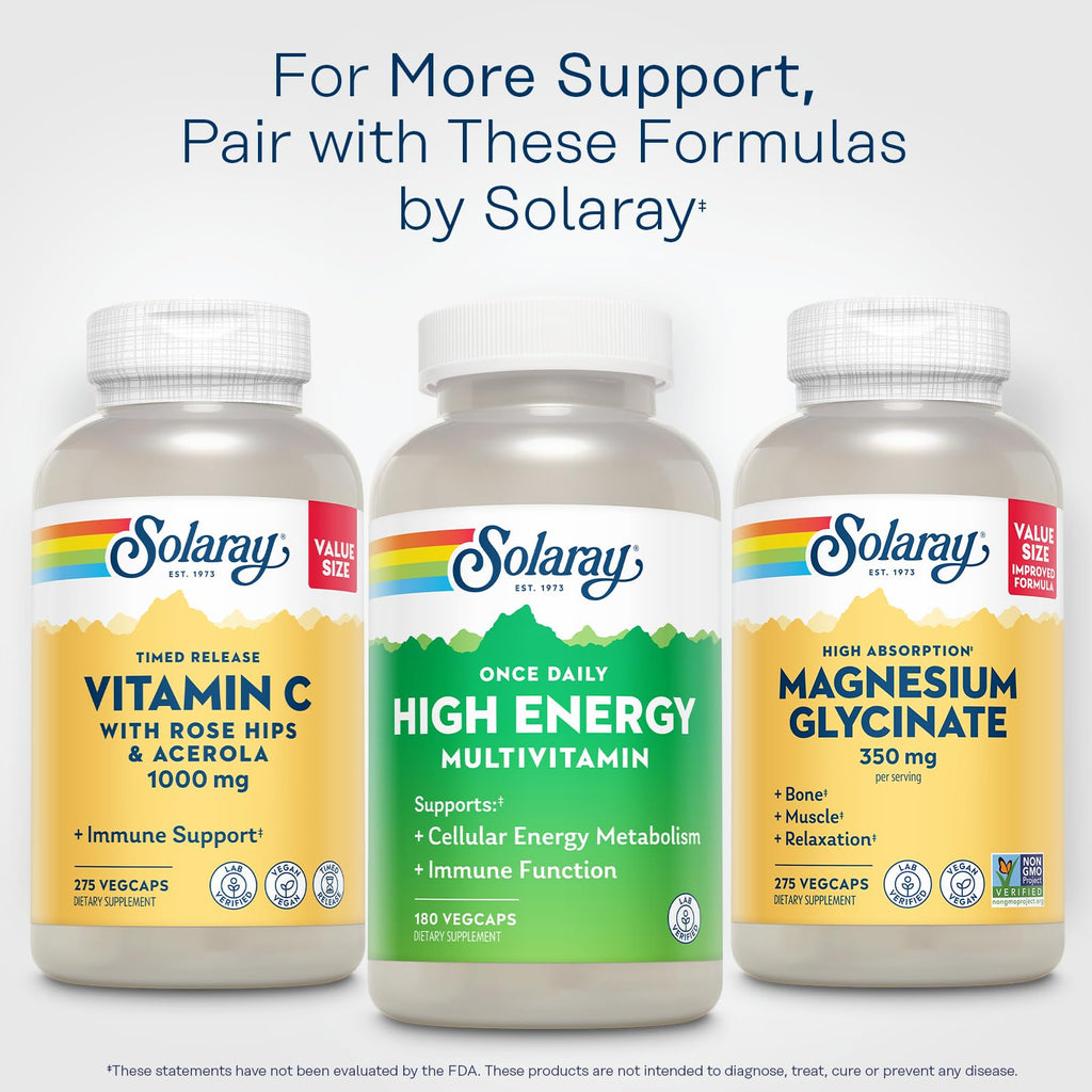 SOLARAY Once Daily High Energy Multivitamin for Women and Men – with Vitamin C, Vitamin D and Whole Food & Herb Base - Cellular Energy Metabolism & Immune Function Support – 180 Servings, 180 VegCap