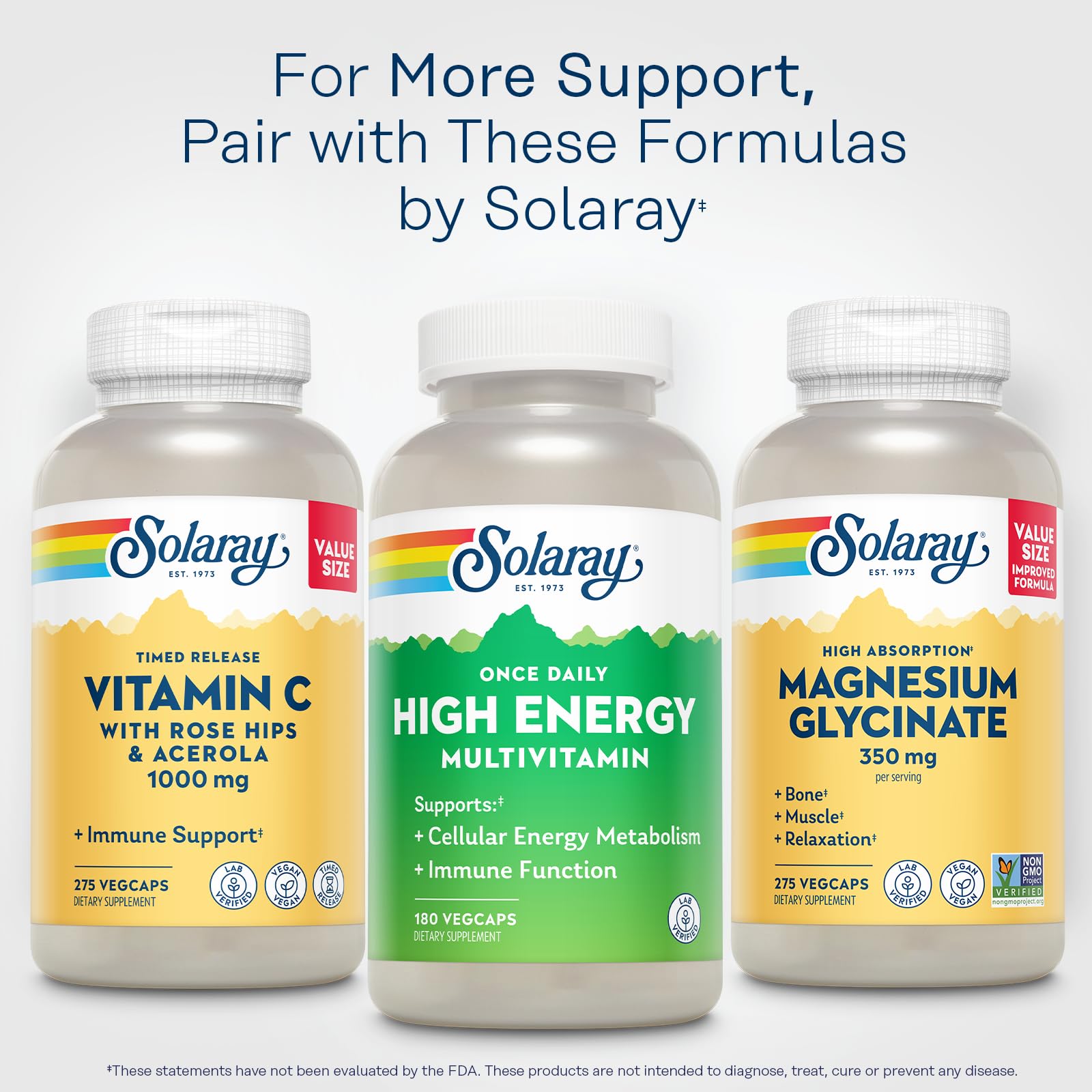 SOLARAY Once Daily High Energy Multivitamin for Women and Men – with Vitamin C, Vitamin D and Whole Food & Herb Base - Cellular Energy Metabolism & Immune Function Support – 180 Servings, 180 VegCap