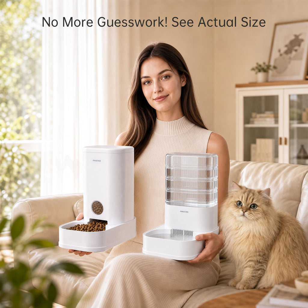 PAWGETHER® Gravity Cat Feeder, 1 Gallon/3.5L Dog Food Dispenser, No-Electricity Automatic Pet Feeder, Auto Refill Food Bowl for Cats & Small, Medium Dogs Easy to Fill