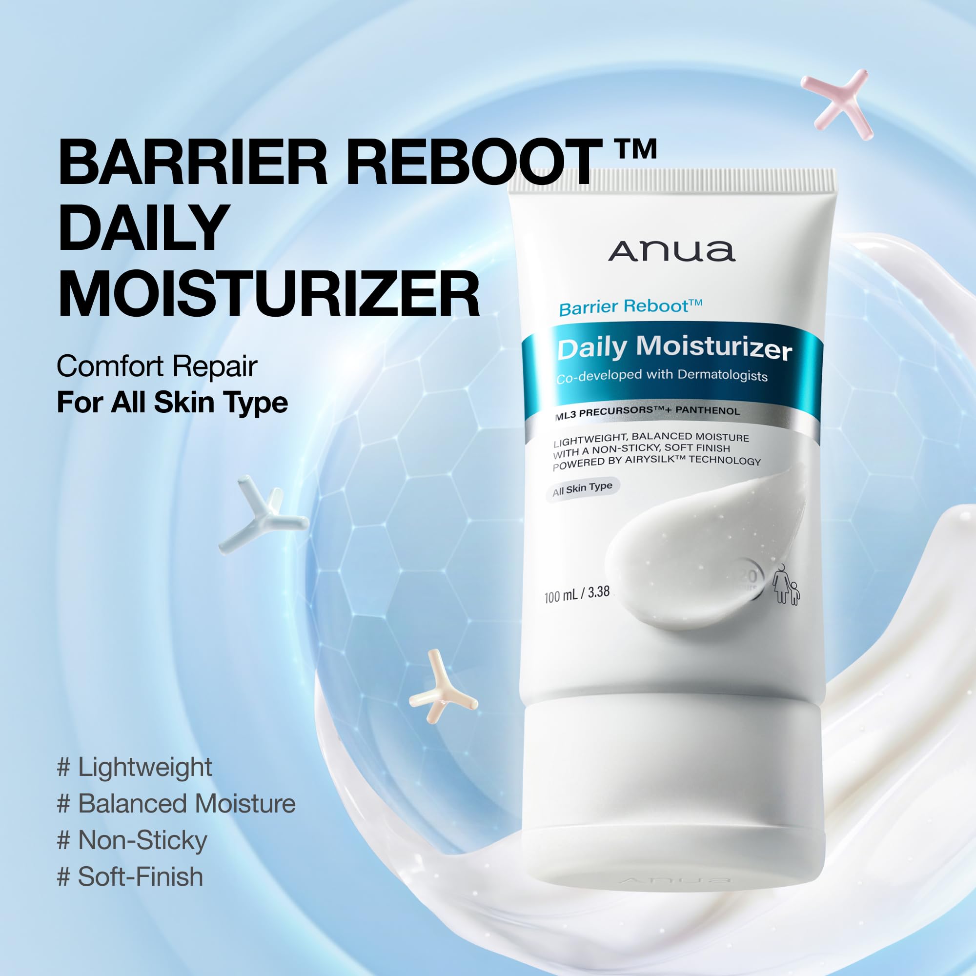 ANUA Barrier Reboot Daily Moisturizer, Ceramide Barrier Care Face Cream with Panthenol, Lightweight Hydration for All Skin Types, 120-Hour Moisture, Dermatologist Tested Korean Skincare, 3.38 fl oz