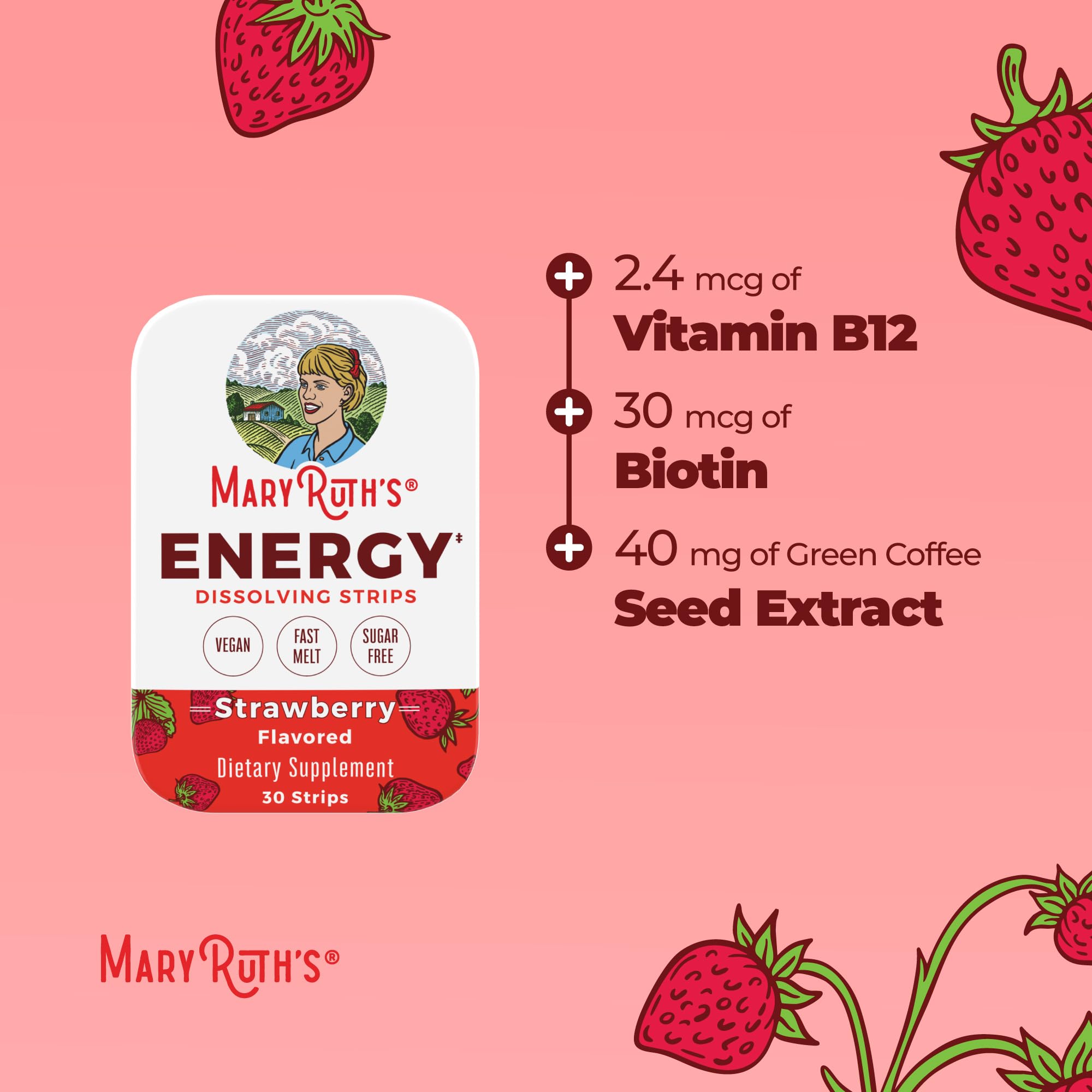 MaryRuth's Energy Dissolving Strips, B Vitamin Complex, 30 Count, Vegan