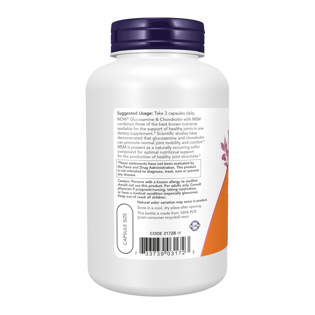 NOW Supplements, Glucosamine & Chondroitin with MSM, 180 Veg Caps