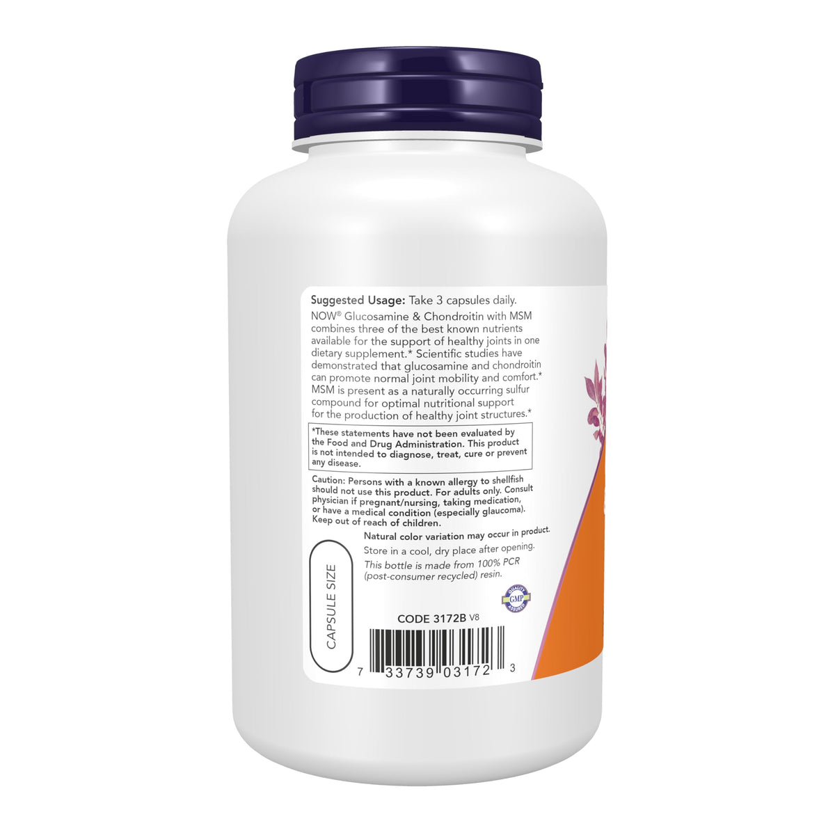 NOW Supplements, Glucosamine & Chondroitin with MSM, 180 Veg Caps