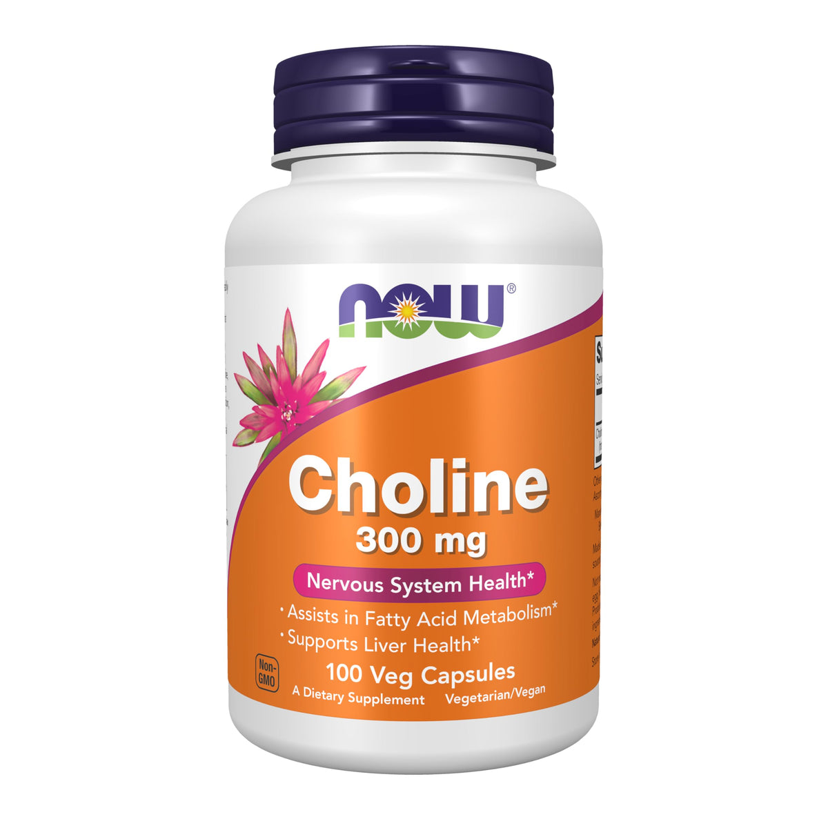 Now Supplements Choline 300 mg, 100 Veg Capsules, Vegan