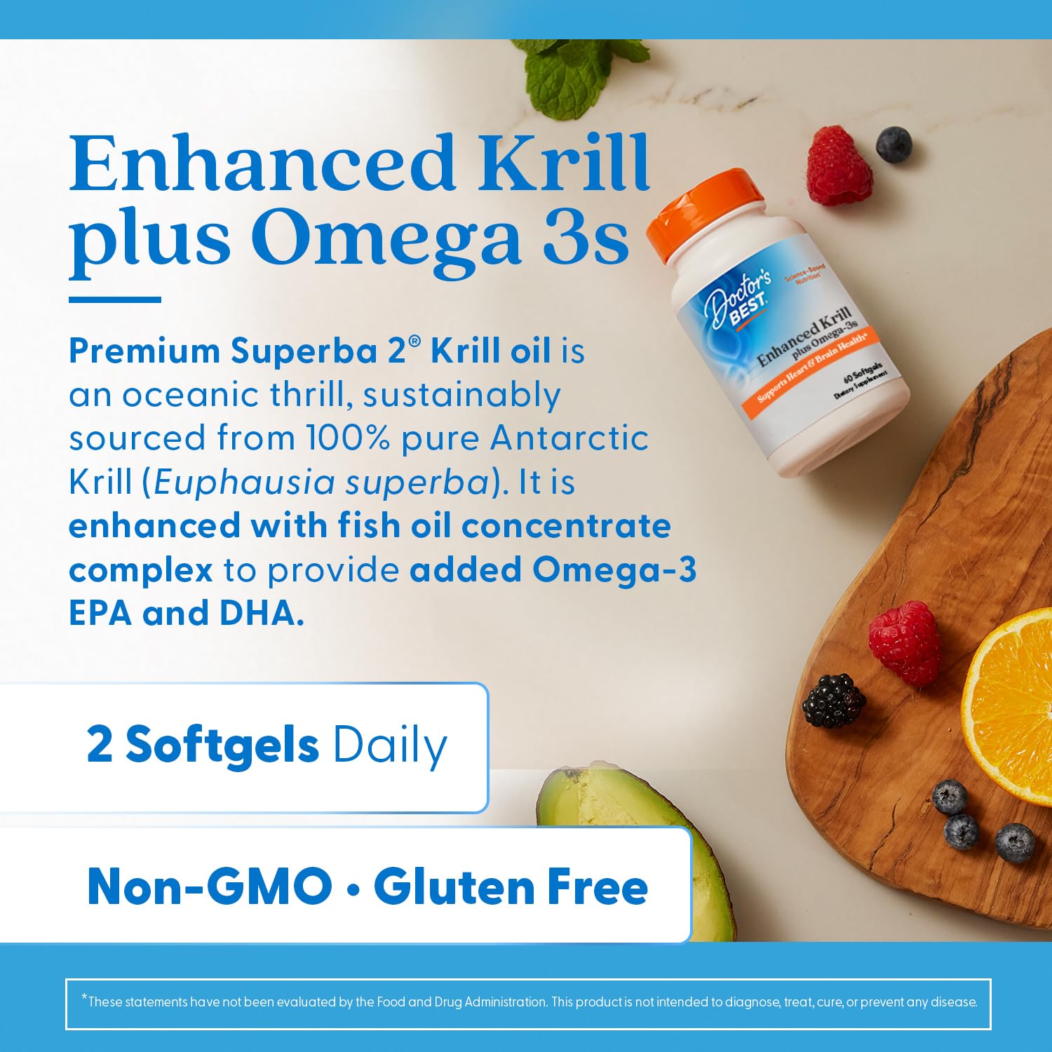 Doctor's Best Antarctic Krill Oil Plus Omega 3s - Krill Supplement for Men & Women, Enhanced with Fish Oil, Contains Omega-3 Fatty Acids, DHA & EPA, Supports Brain & Heart Health - 60 Ct Softgels