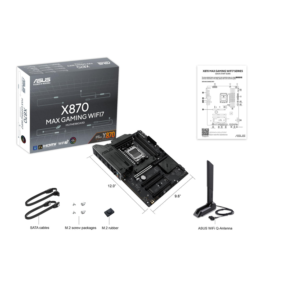 ASUS X870 MAX Gaming WIFI7 AMD AM5 ATX Motherboard, 12+2+1 80A DrMOS, DDR5, PCIe 5.0 x16 Q-Release, 3X M.2, Wi-Fi 7 Q-Antenna, 2.5Gb LAN, USB4® Type-C®, USB-C® 20Gbps, BIOS Flashback™, Aura Sync