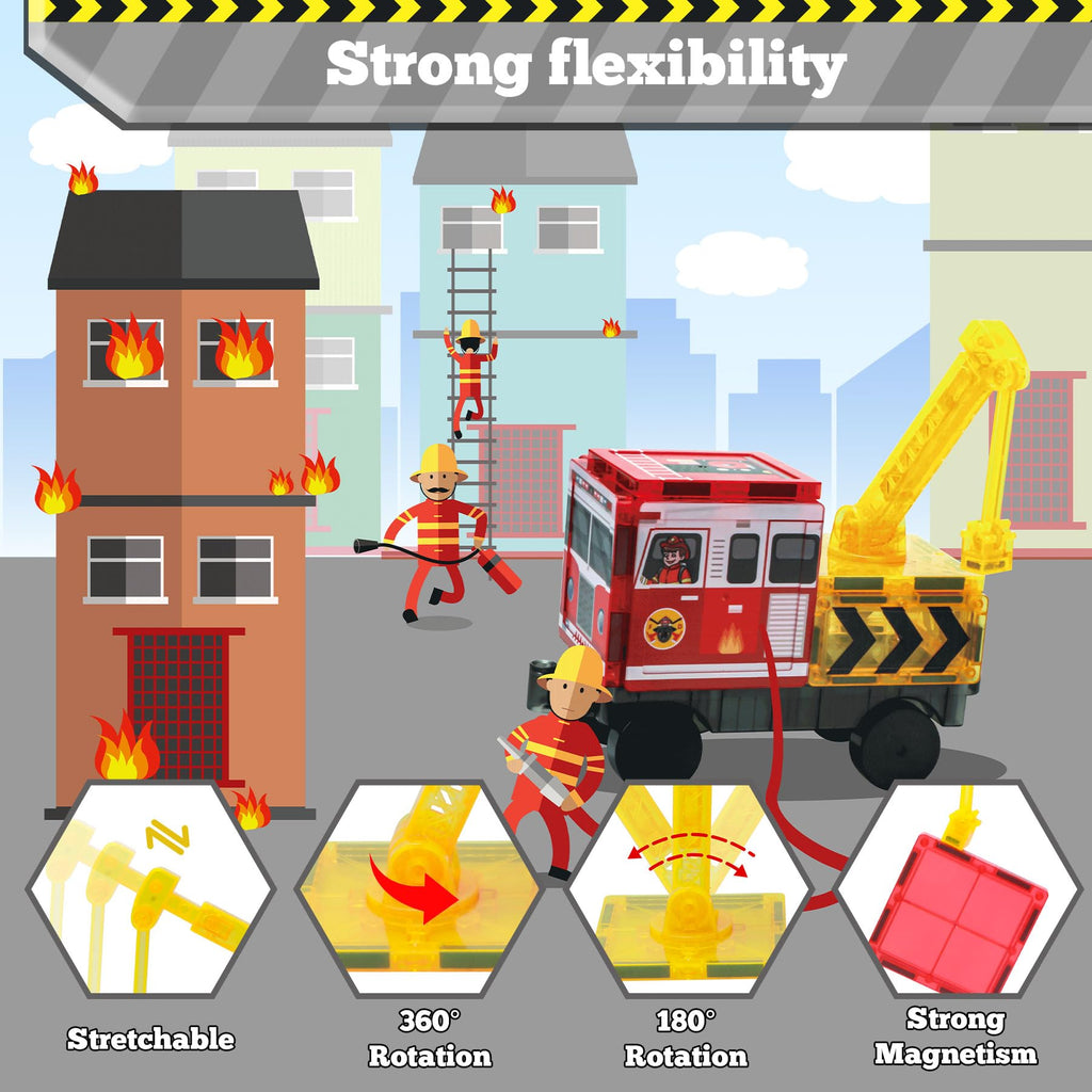 Magnetic Tiles Fire Truck Set,Magnet Blocks for Kids Ages 4-8 Boy STEM Toys