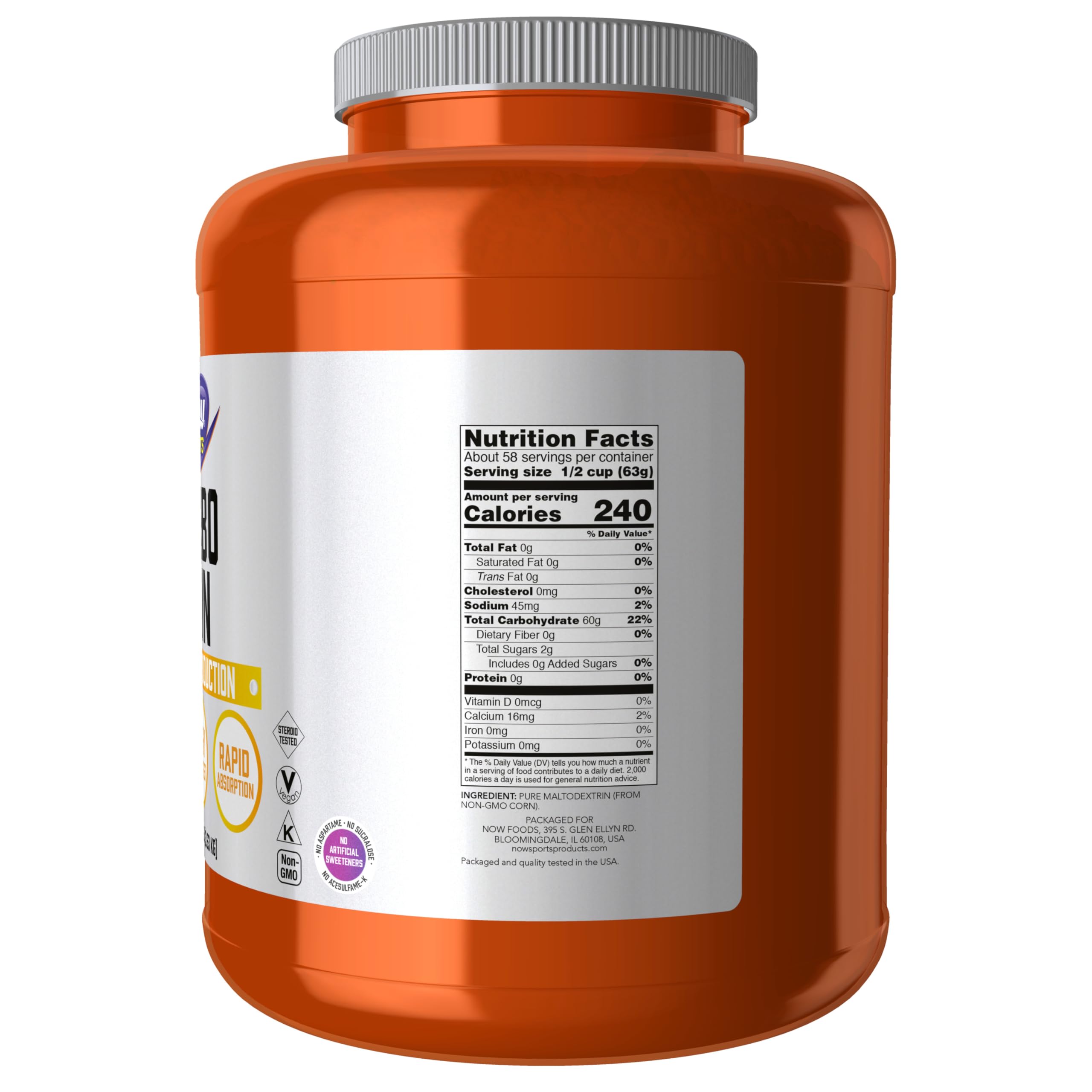NOW Foods Sports Nutrition, Carbo Gain Powder (Maltodextrin), Rapid Absorption, Energy Production, 8-Pound