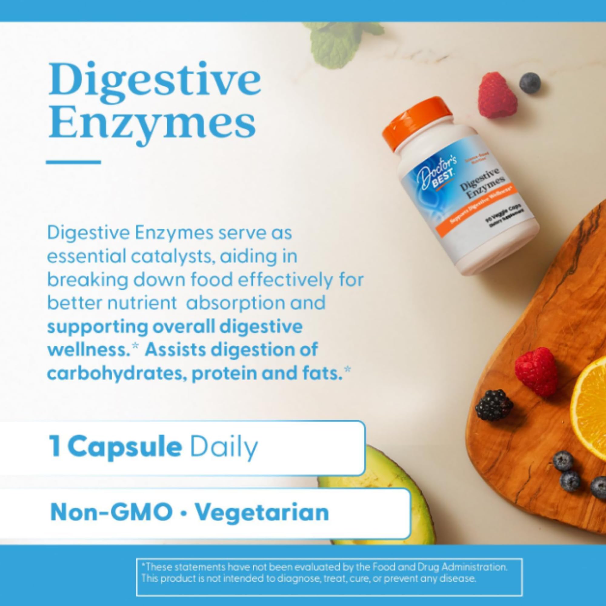 Doctor's Best Digestive Enzymes Supplement for Women & Men - Supports Gut Health, Digestion, & Overall Wellness, Formulated with Amylase, Super Enzyme Blend for Food Break Down, Non GMO - 90 Veg Caps