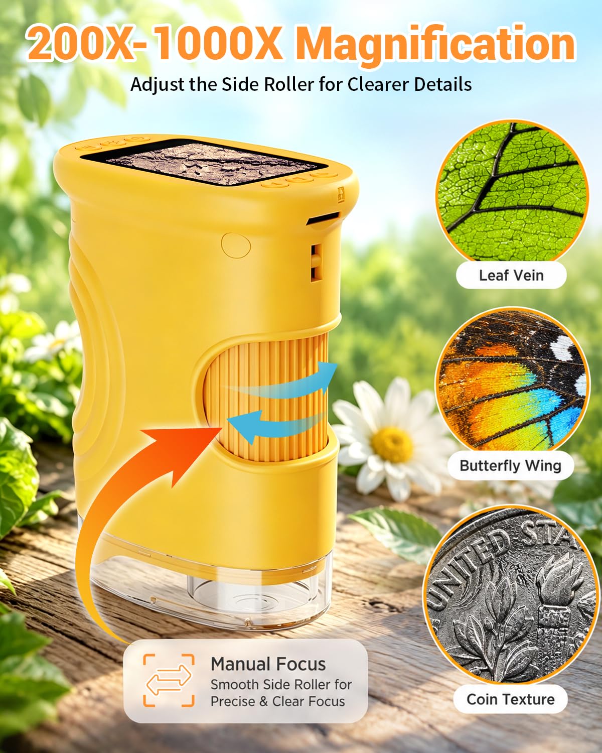 1000X Digital Handheld Microscope for Kids Portable Outdoor Toys & Gifts