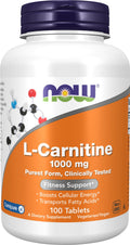 NOW Foods Supplements, L-Carnitine 1,000 mg, Purest Form, Amino Acid, Fitness Support*, 100 Tablets