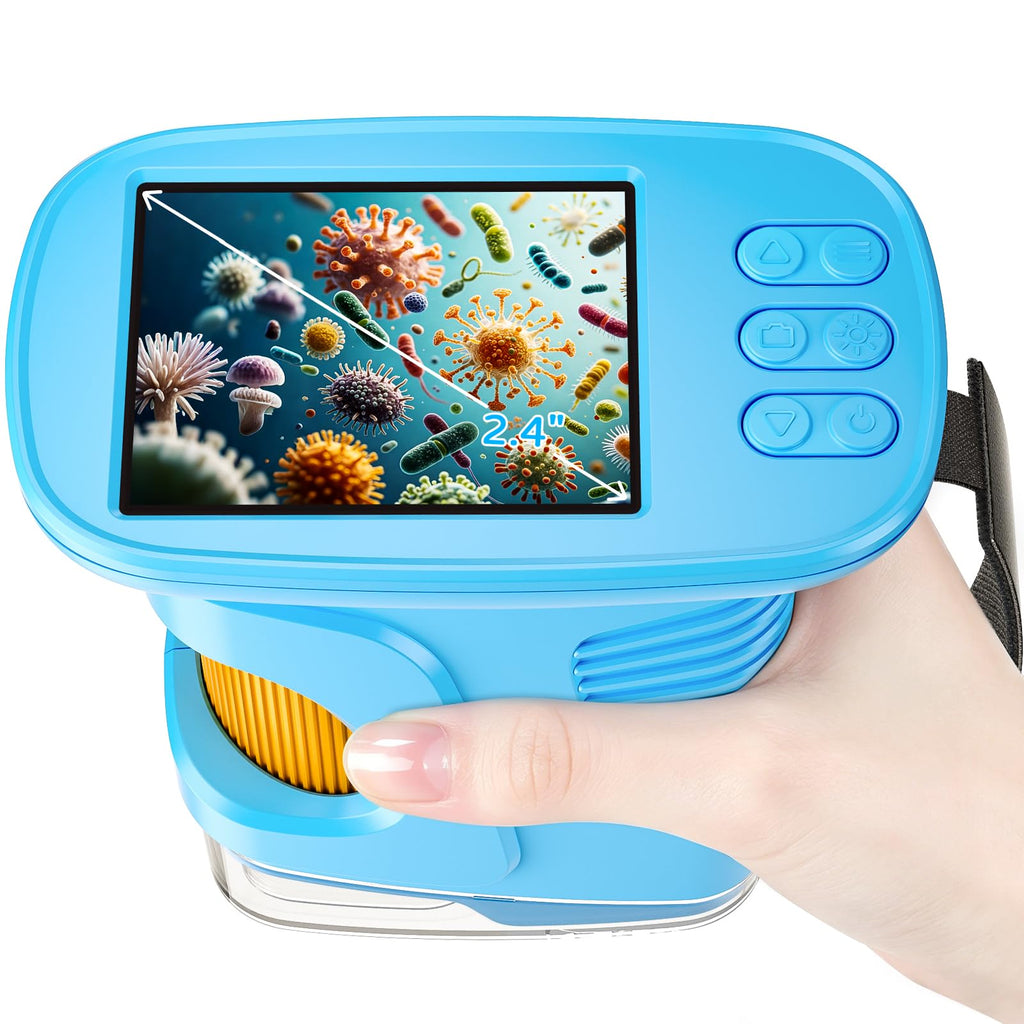 1000X Kids Handheld Microscope, 4K Digital Mini Pocket Digital Microscope with 2.4" IPS Screen, Built-in Camera & 12 Prepared Slides, STEM Educational Toy, Birthday Gift for Boys & Girls Ages 3–12