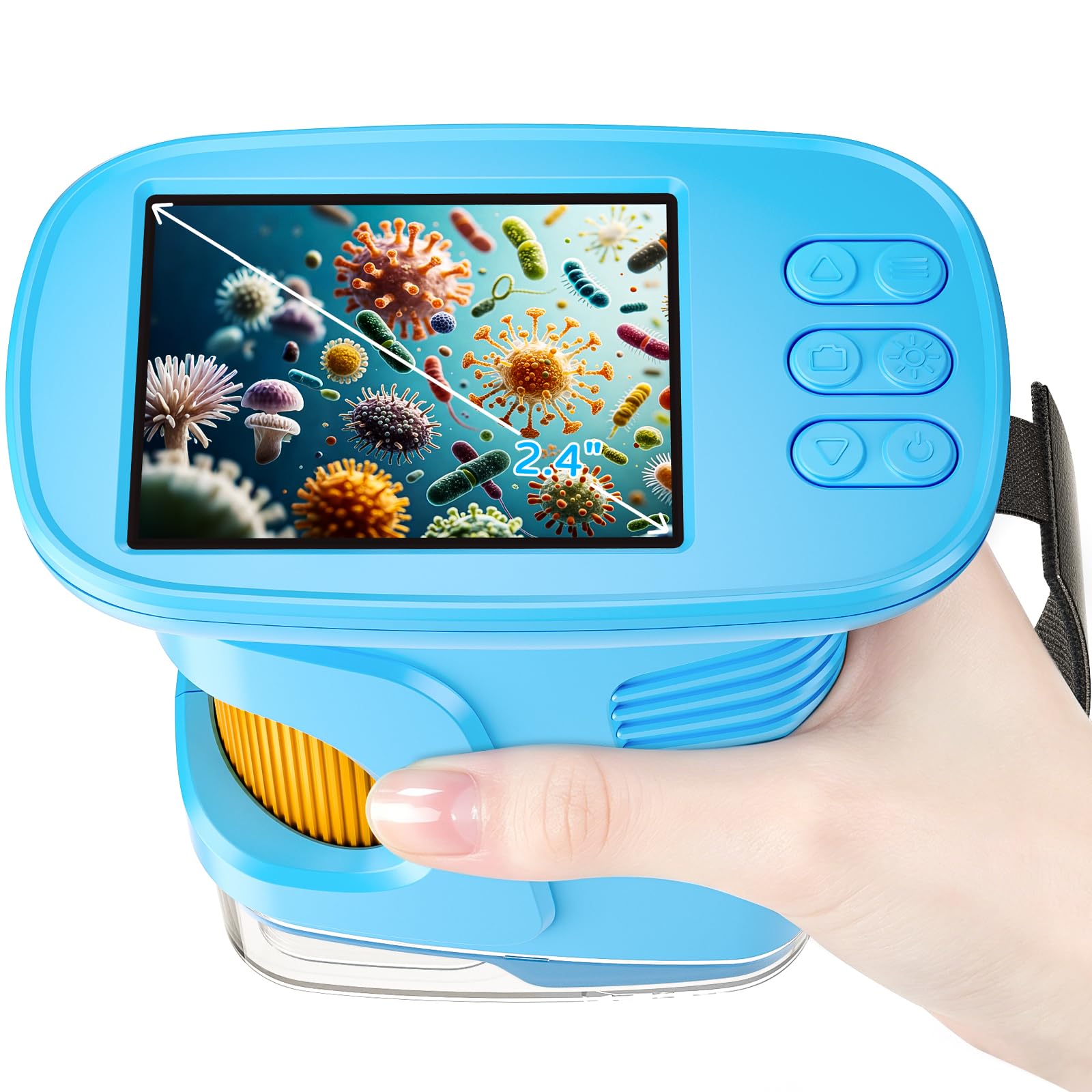 1000X Kids Handheld Microscope, 4K Digital Mini Pocket Digital Microscope with 2.4" IPS Screen, Built-in Camera & 12 Prepared Slides, STEM Educational Toy, Birthday Gift for Boys & Girls Ages 3–12